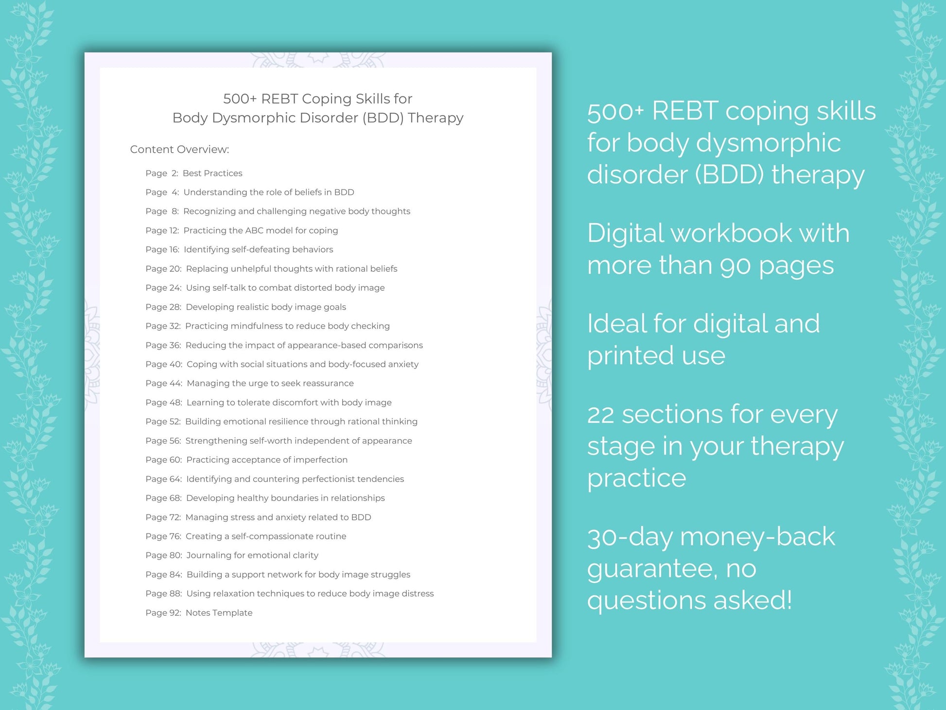Body Dysmorphic Disorder (BDD) Rational Emotive Behavior Therapy (REBT) Therapist Worksheets