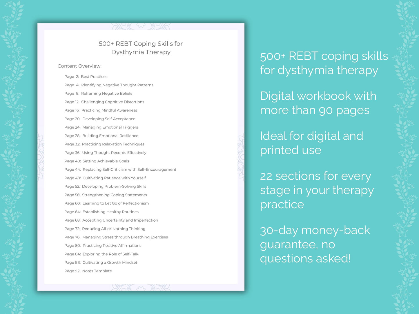 Dysthymia Rational Emotive Behavior Therapy (REBT) Therapist Worksheets