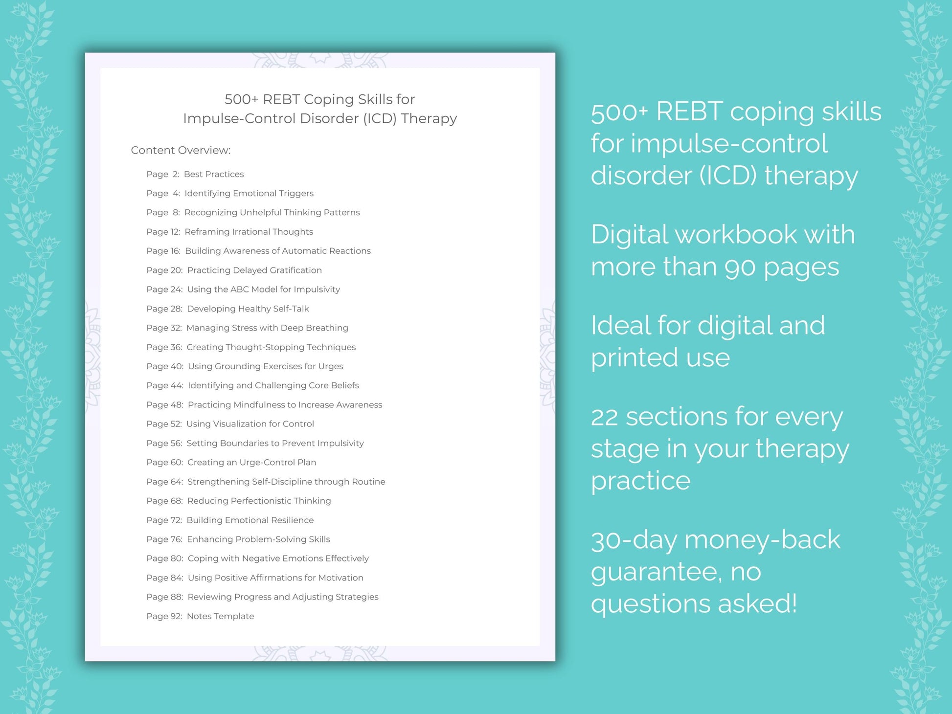 Impulse-Control Disorder (ICD) Rational Emotive Behavior Therapy (REBT) Therapist Worksheets