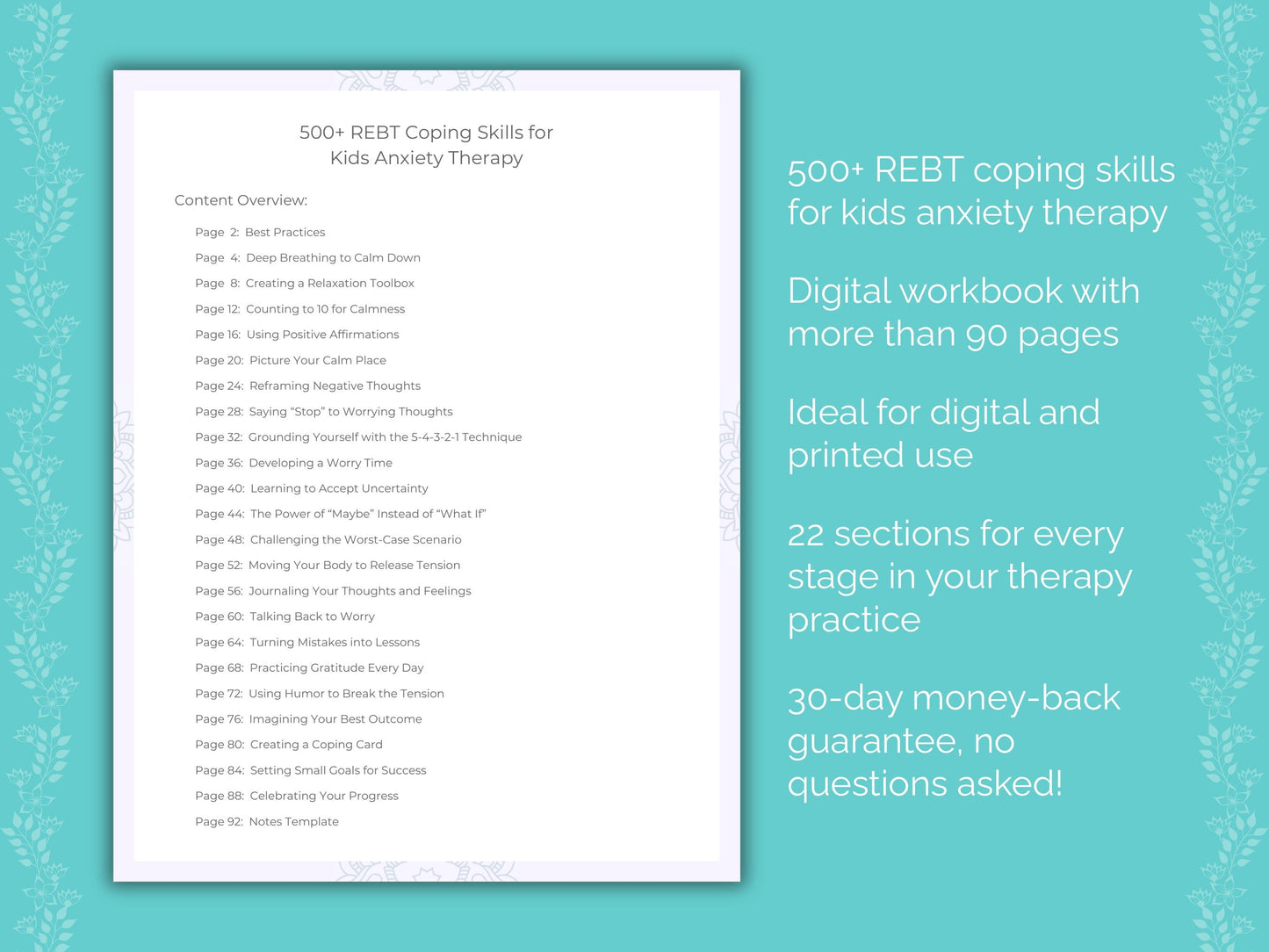 Kids Anxiety Rational Emotive Behavior Therapy (REBT) Therapist Worksheets