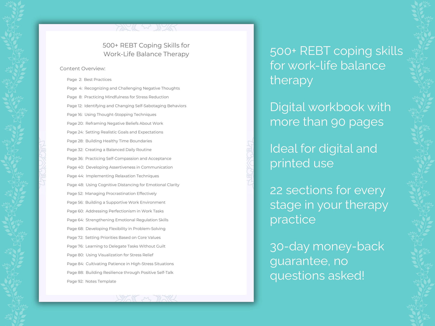 Work-Life Balance Rational Emotive Behavior Therapy (REBT) Therapist Worksheets