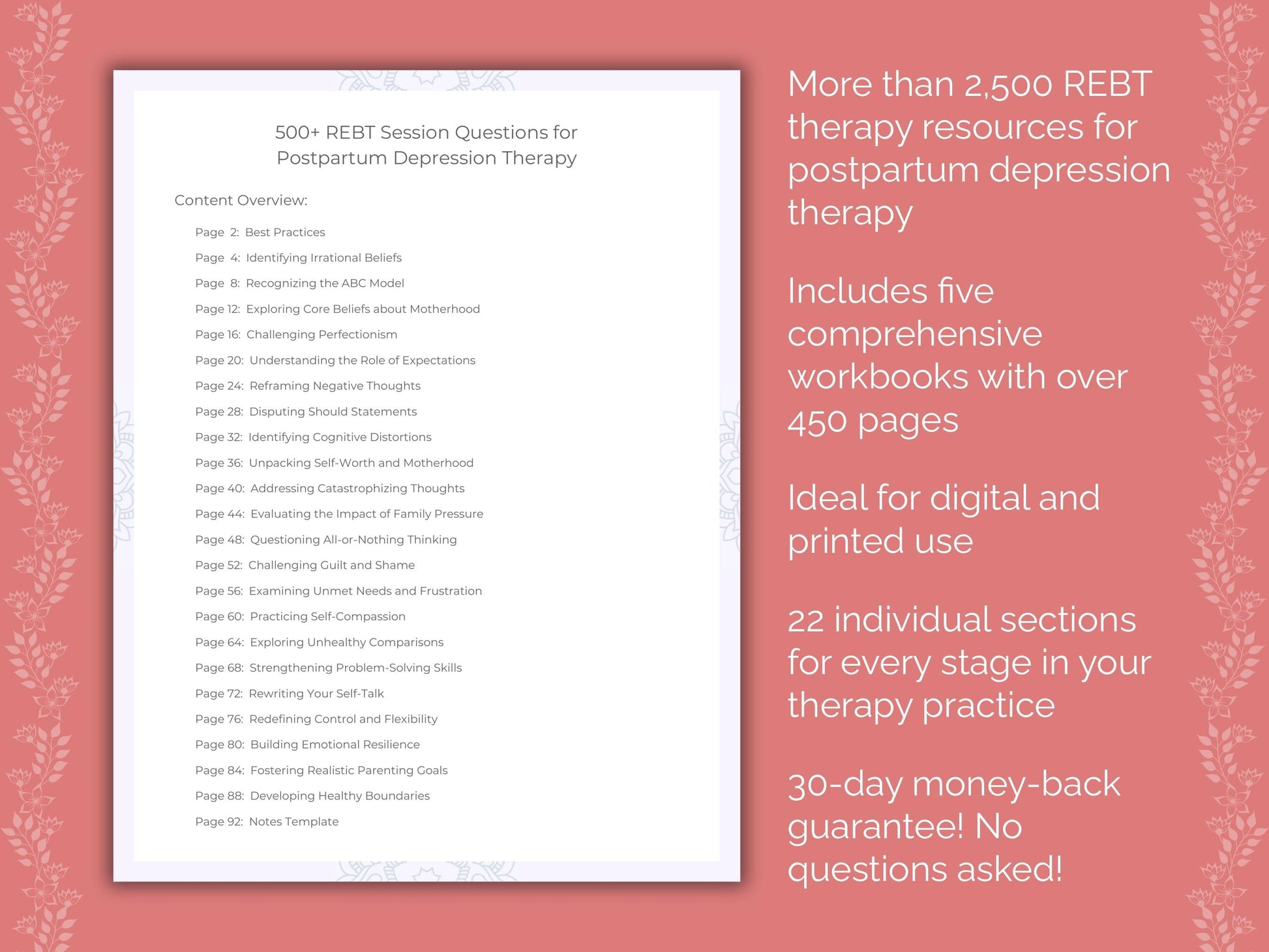 Postpartum Depression Rational Emotive Behavior Therapy (REBT) Therapist Worksheets