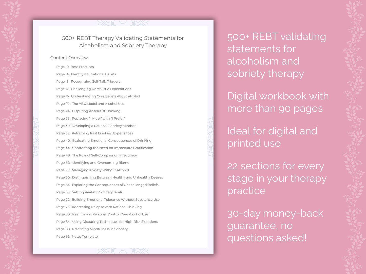 Alcoholism and Sobriety Rational Emotive Behavior Therapy (REBT) Therapist Worksheets