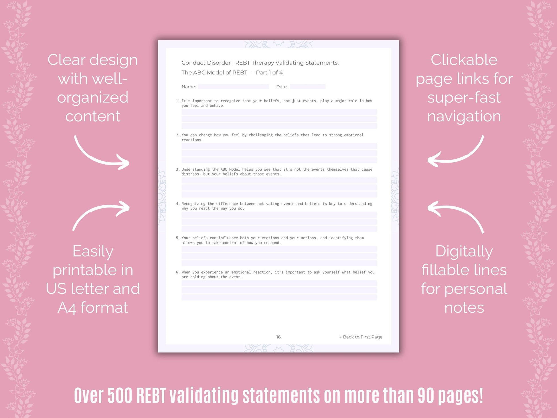 Conduct Disorder Rational Emotive Behavior Therapy (REBT) Counseling Templates