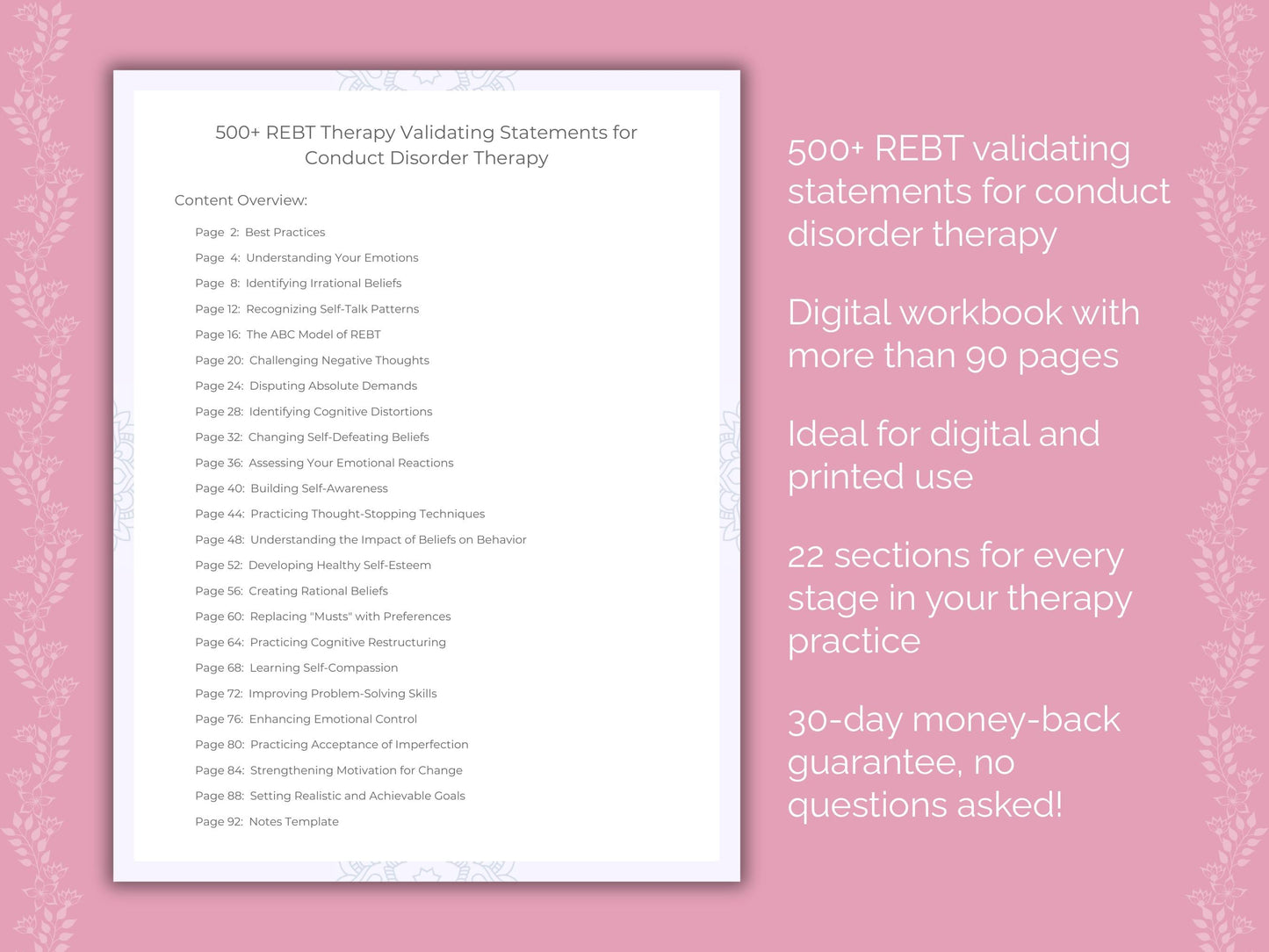 Conduct Disorder Rational Emotive Behavior Therapy (REBT) Therapist Worksheets