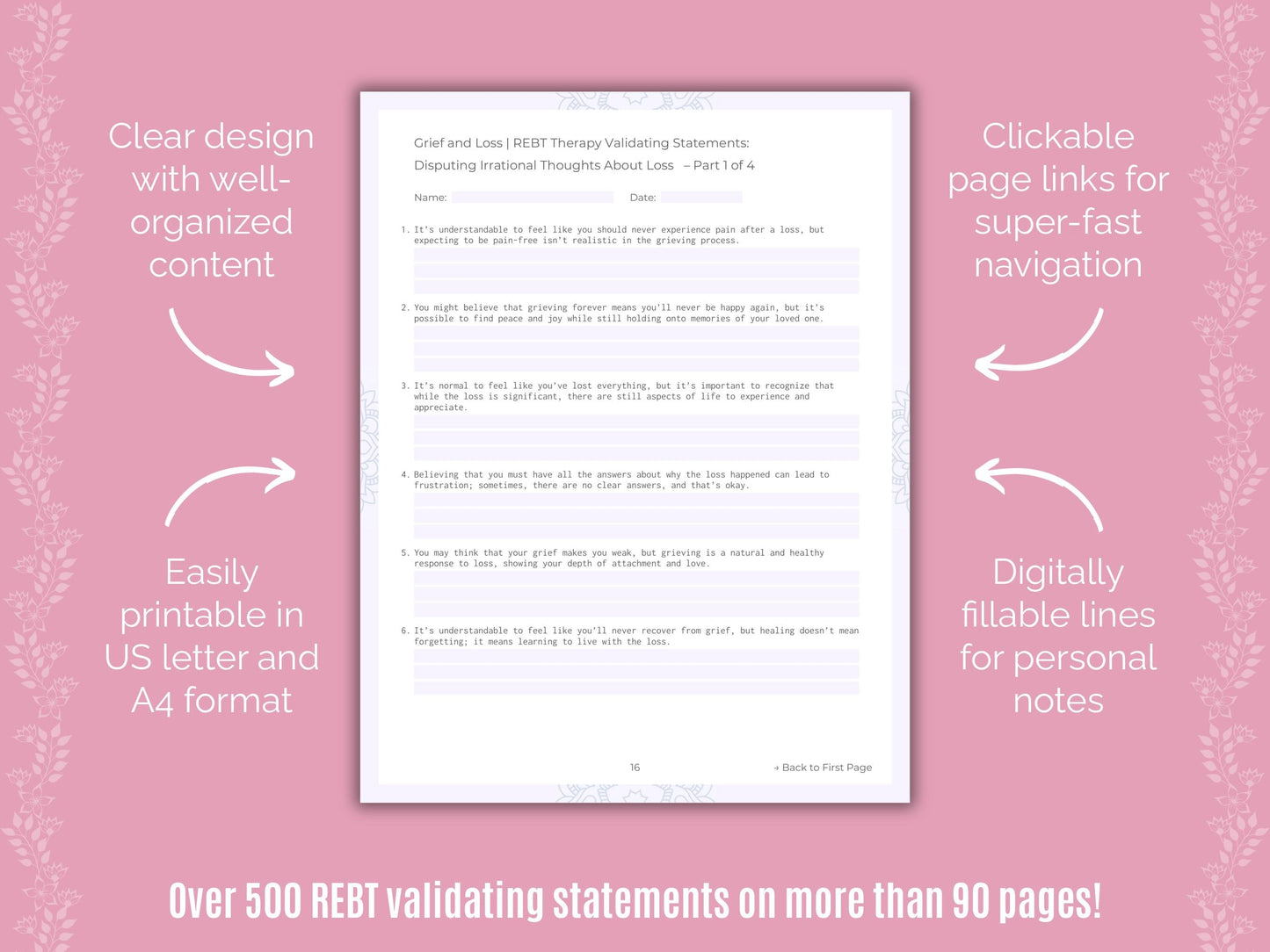 Grief and Loss Rational Emotive Behavior Therapy (REBT) Counseling Templates