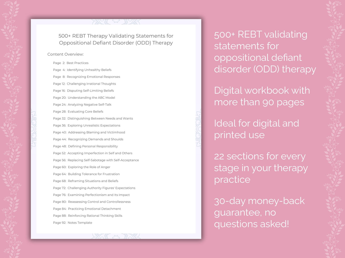 Oppositional Defiant Disorder (ODD) Rational Emotive Behavior Therapy (REBT) Therapist Worksheets