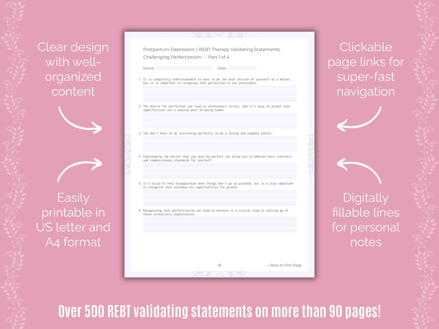 Postpartum Depression Rational Emotive Behavior Therapy (REBT) Counseling Templates