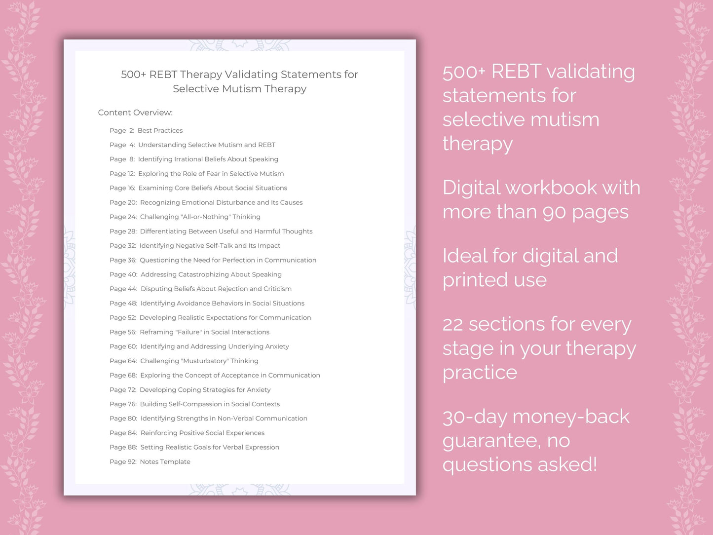 Selective Mutism Rational Emotive Behavior Therapy (REBT) Therapist Worksheets