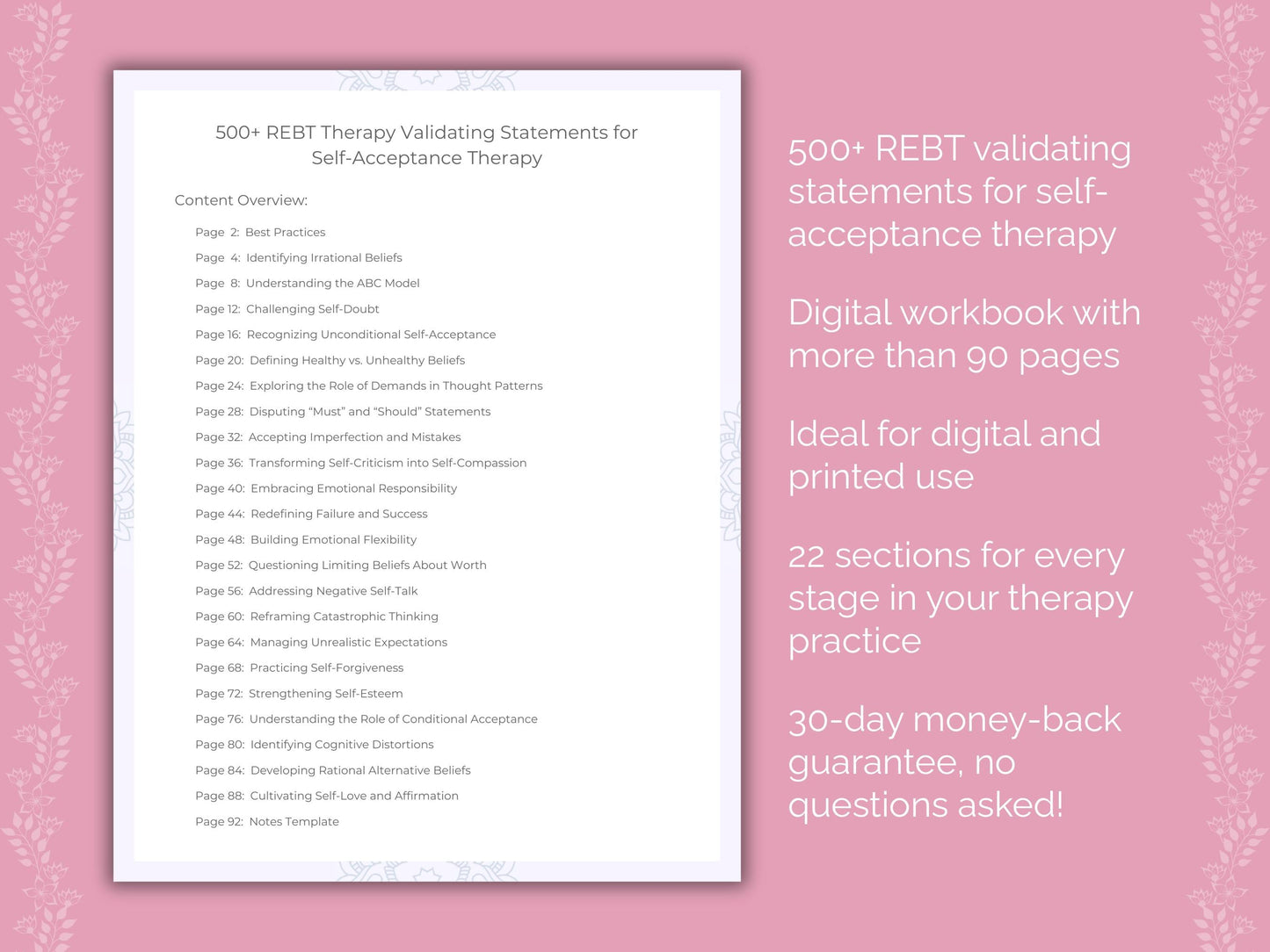 Self-Acceptance Rational Emotive Behavior Therapy (REBT) Therapist Worksheets