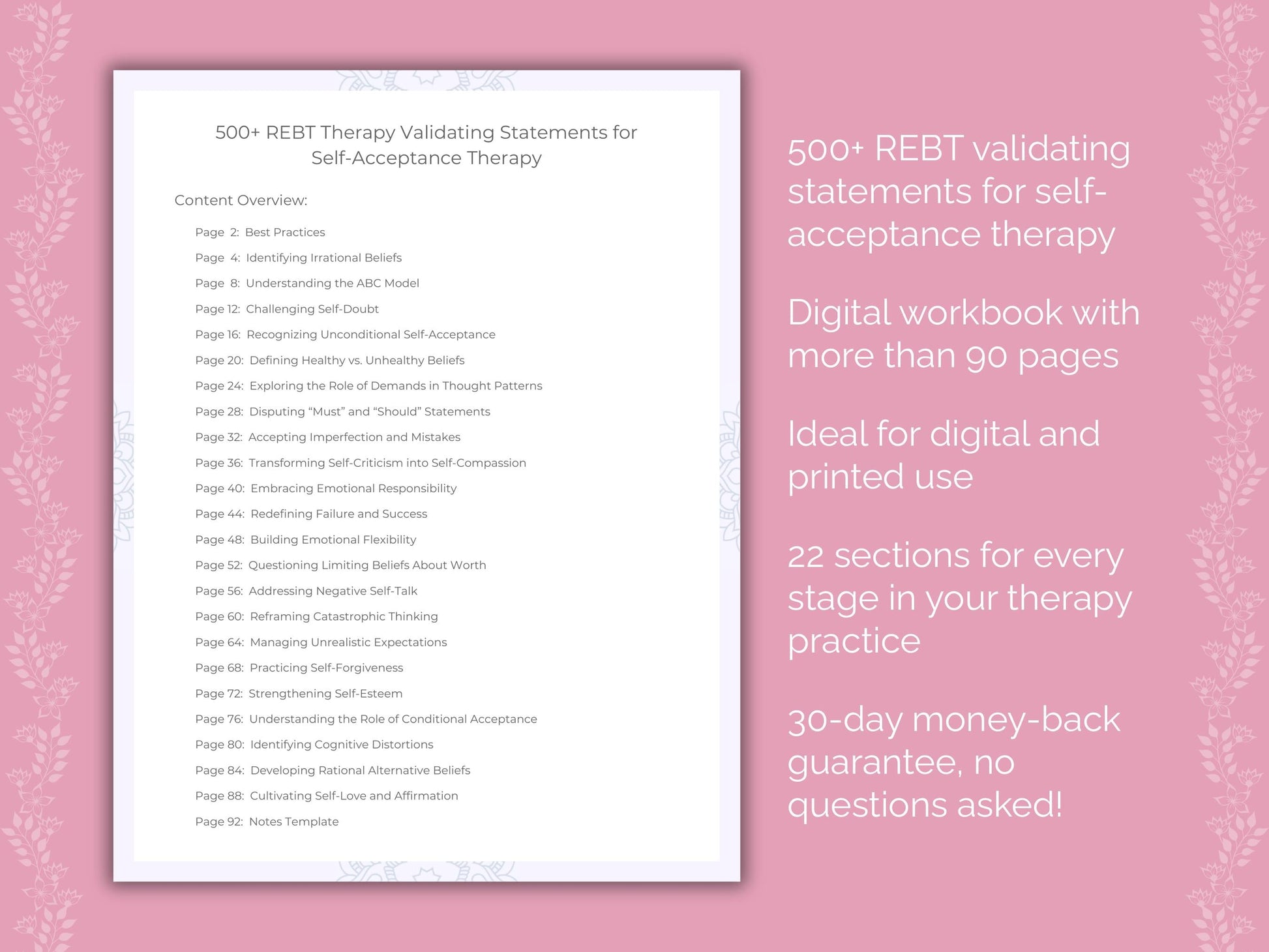 Self-Acceptance Rational Emotive Behavior Therapy (REBT) Therapist Worksheets