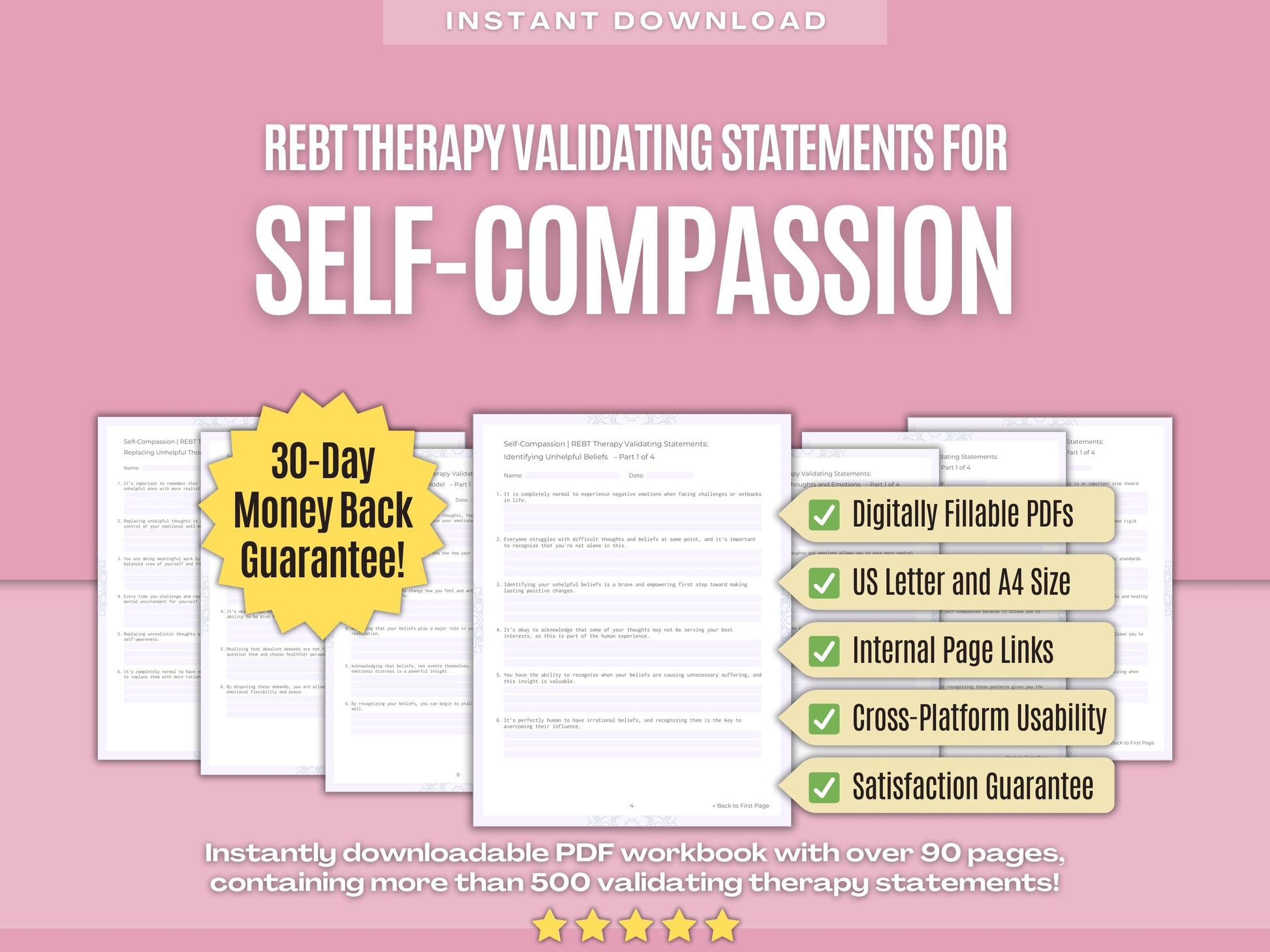 Self-Compassion Rational Emotive Behavior Therapy (REBT) Psychology Workbooks