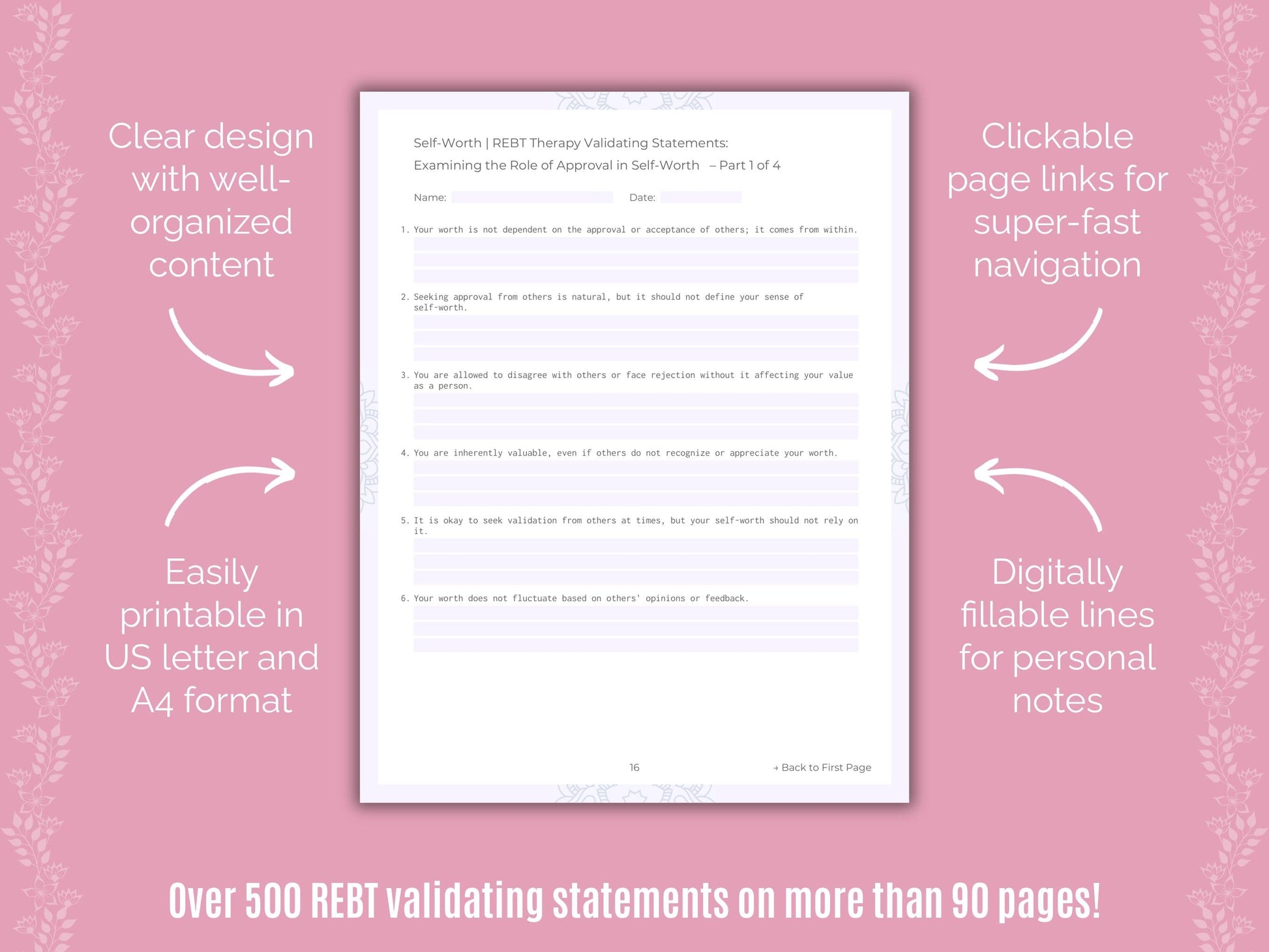 Self-Worth Rational Emotive Behavior Therapy (REBT) Counseling Templates