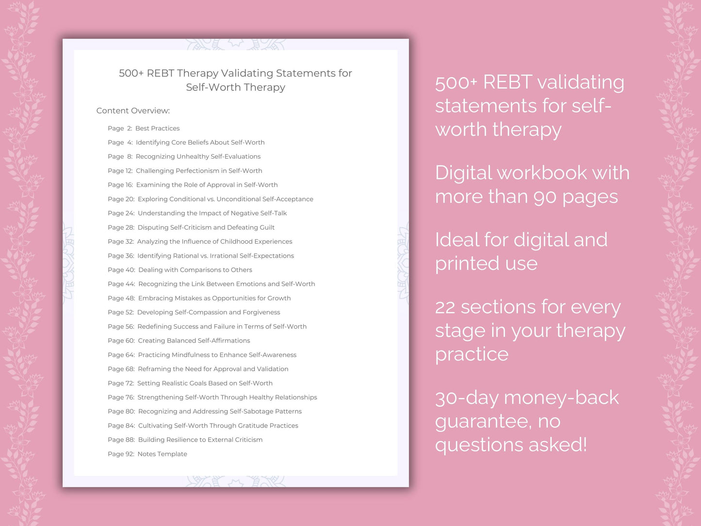 Self-Worth Rational Emotive Behavior Therapy (REBT) Therapist Worksheets