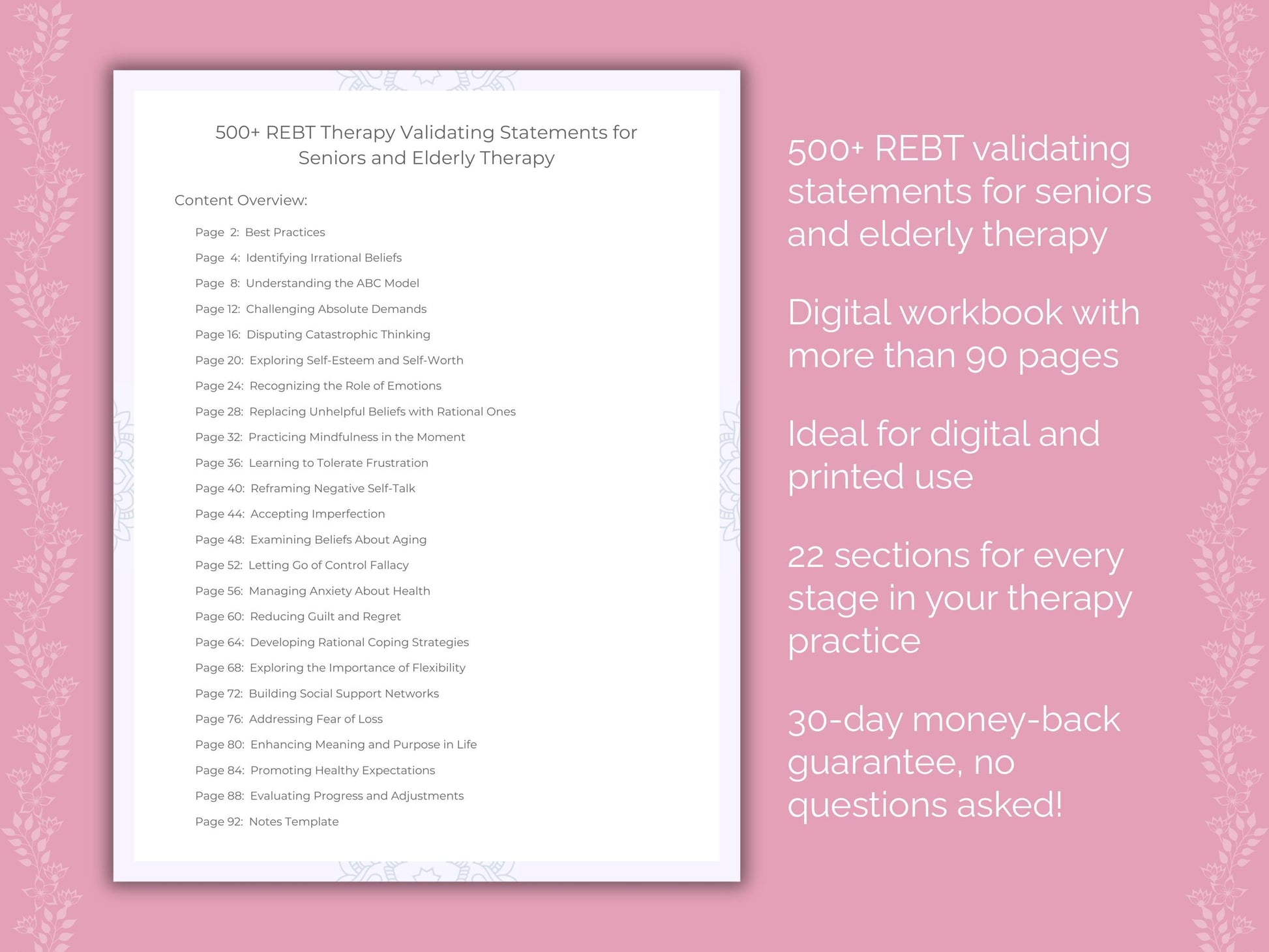 Seniors and Elderly Rational Emotive Behavior Therapy (REBT) Therapist Worksheets
