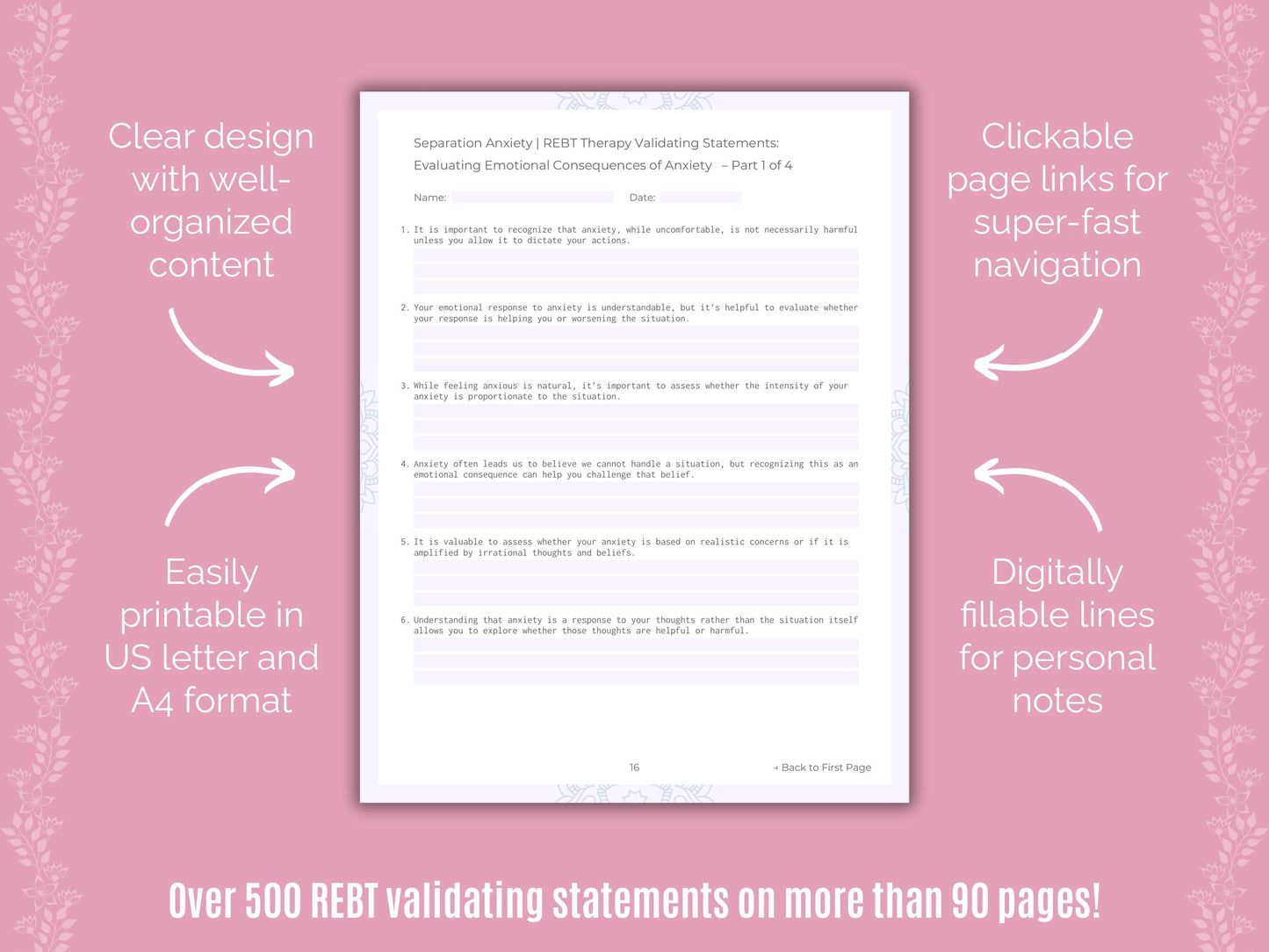 Separation Anxiety Rational Emotive Behavior Therapy (REBT) Counseling Templates