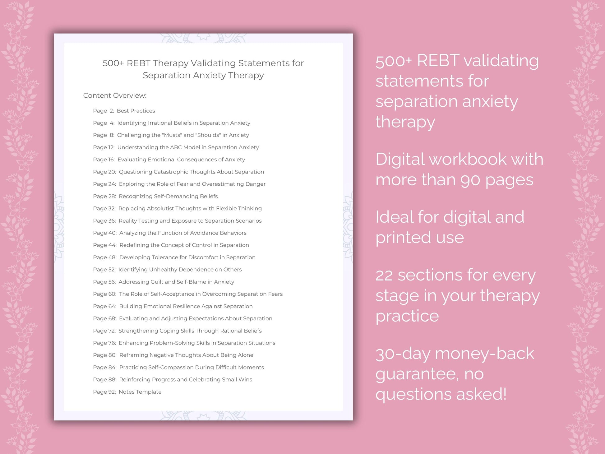 Separation Anxiety Rational Emotive Behavior Therapy (REBT) Therapist Worksheets