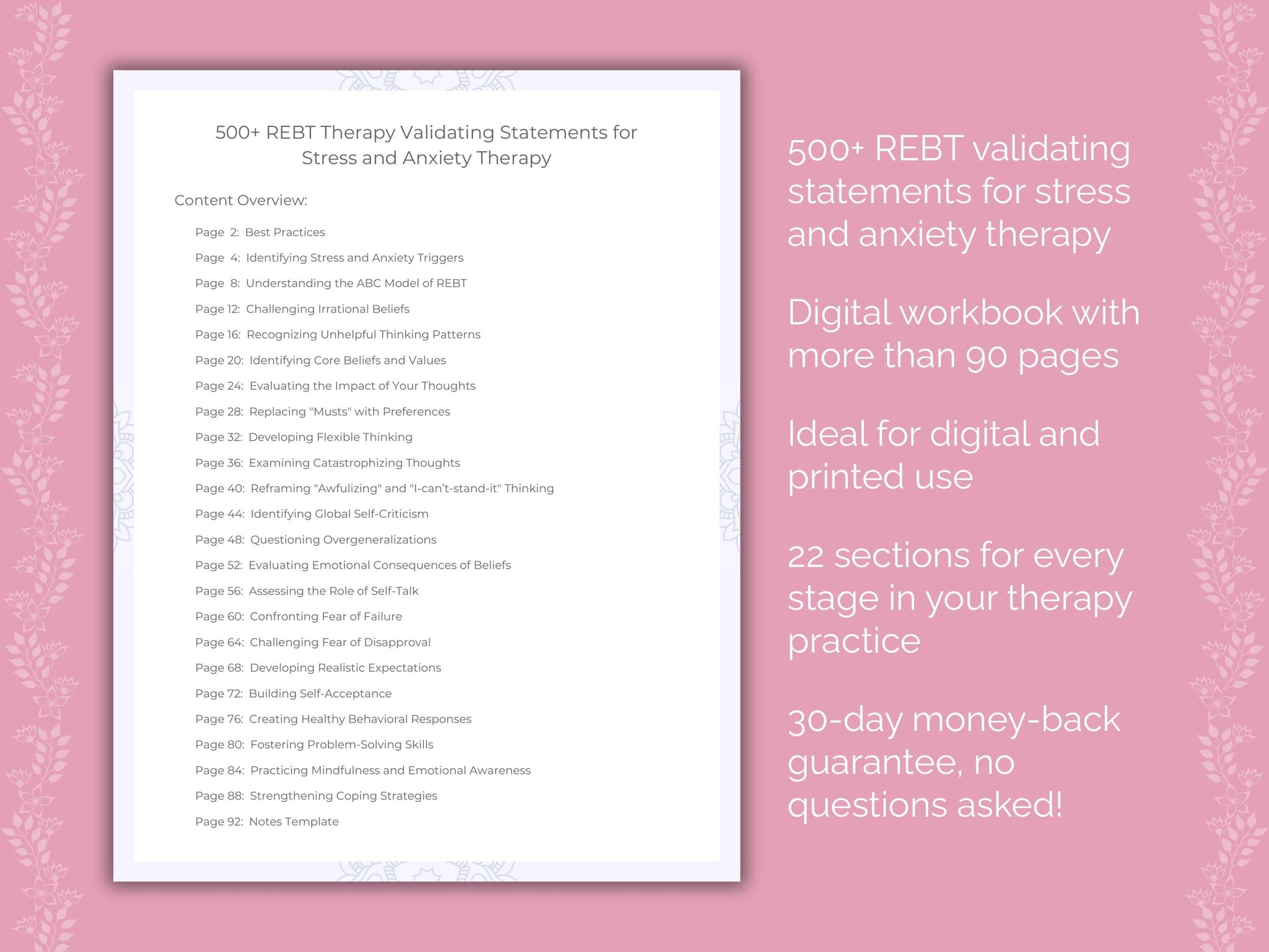 Stress and Anxiety Rational Emotive Behavior Therapy (REBT) Therapist Worksheets