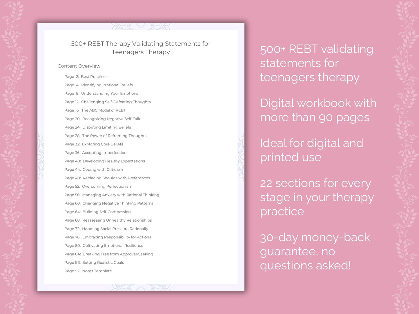 Teenagers Rational Emotive Behavior Therapy (REBT) Therapist Worksheets
