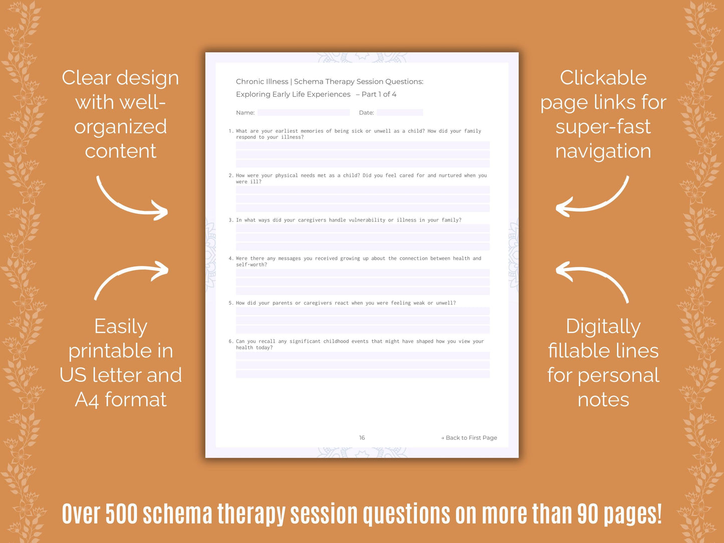 Chronic Illness Schema Therapy Counseling Templates