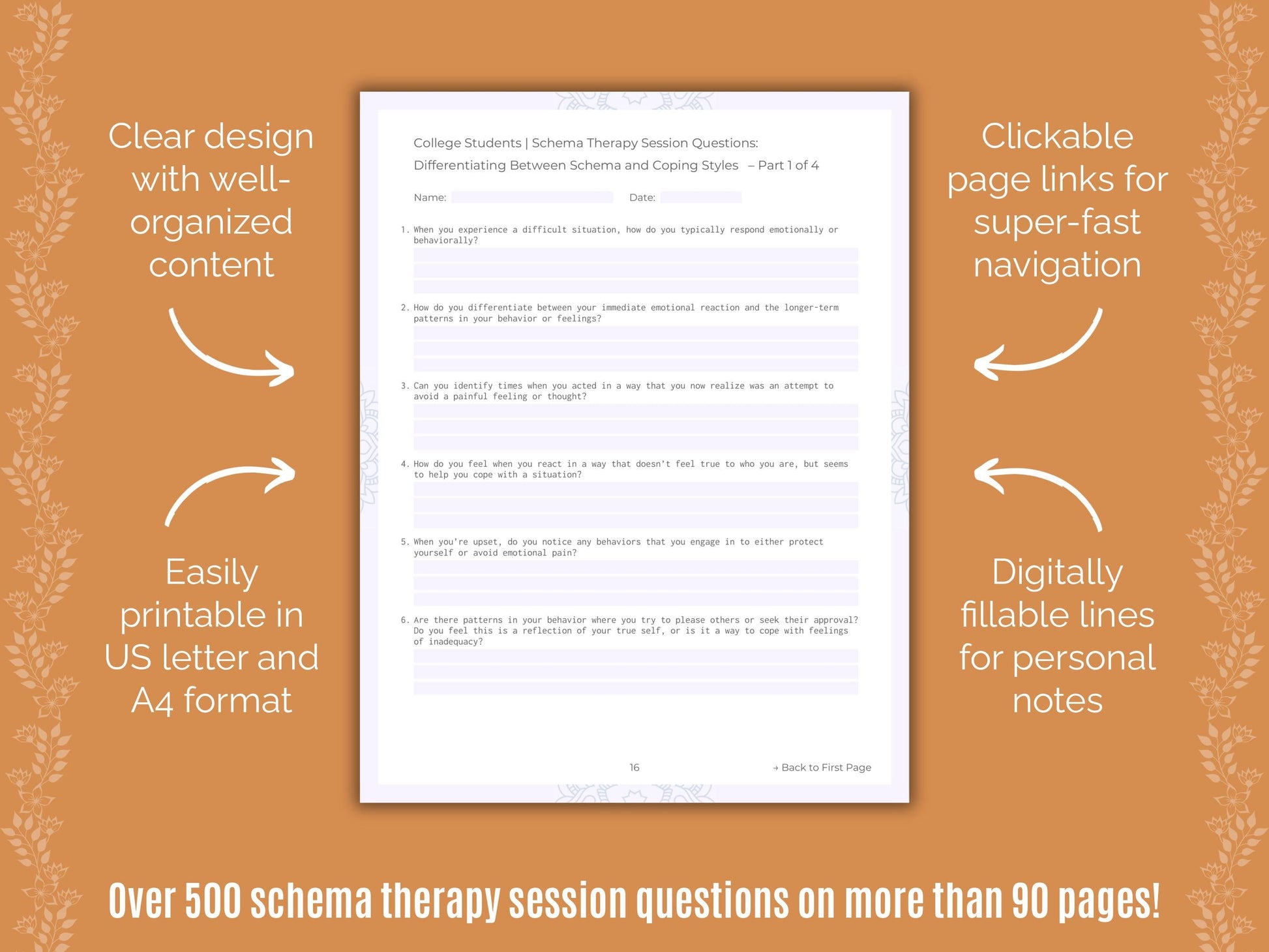 College Students Schema Therapy Counseling Templates
