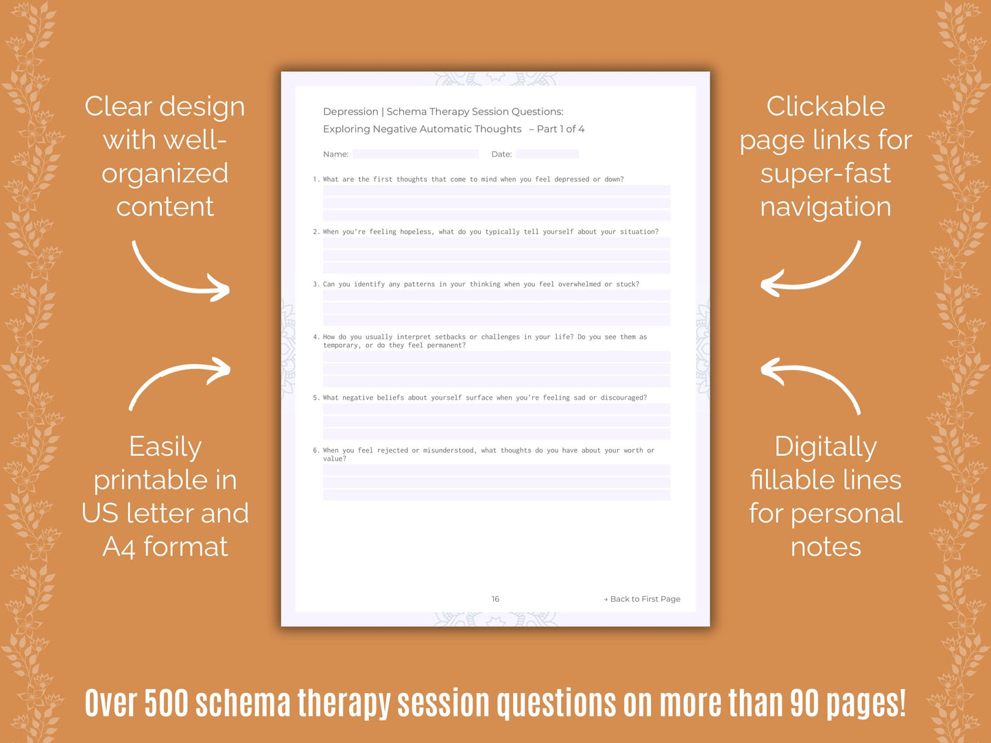 Depression Schema Therapy Counseling Templates