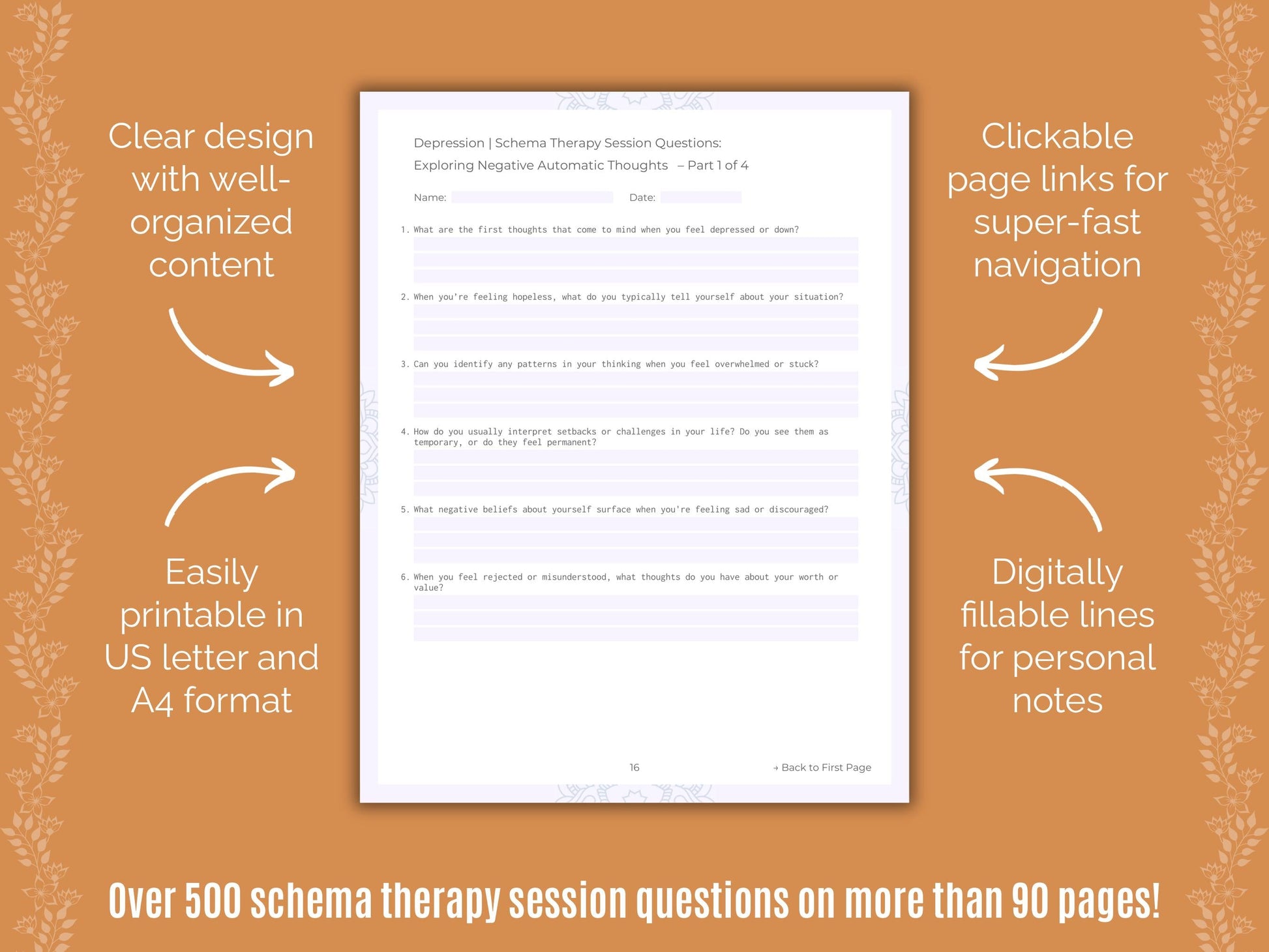 Depression Schema Therapy Counseling Templates