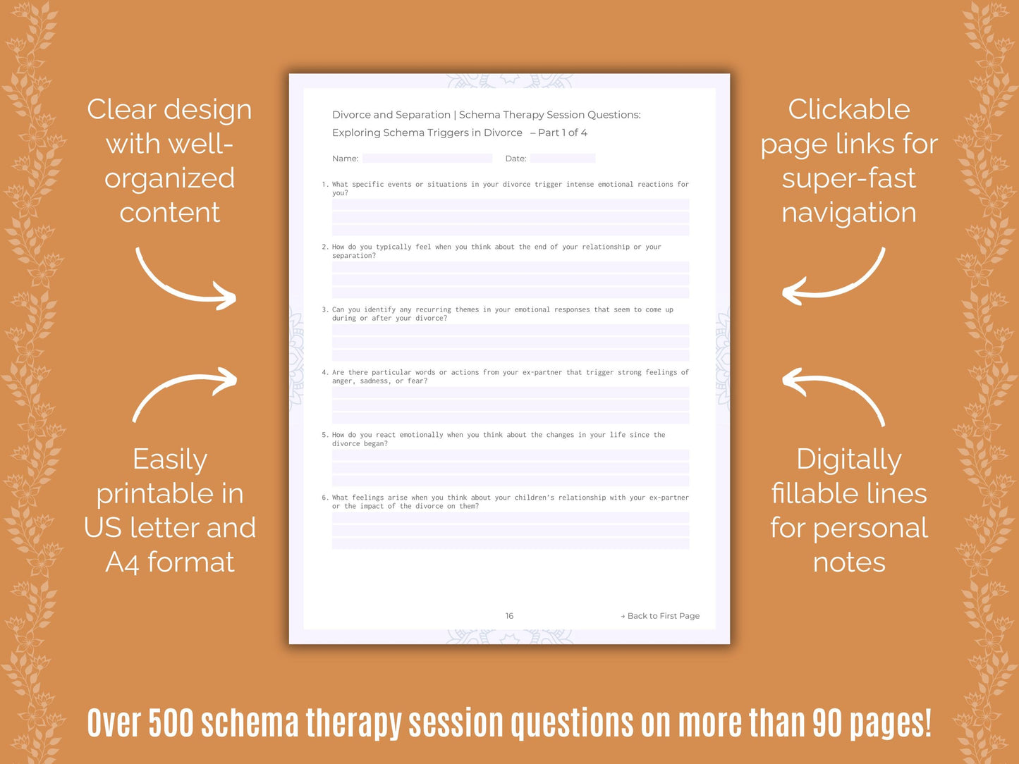 Divorce and Separation Schema Therapy Counseling Templates