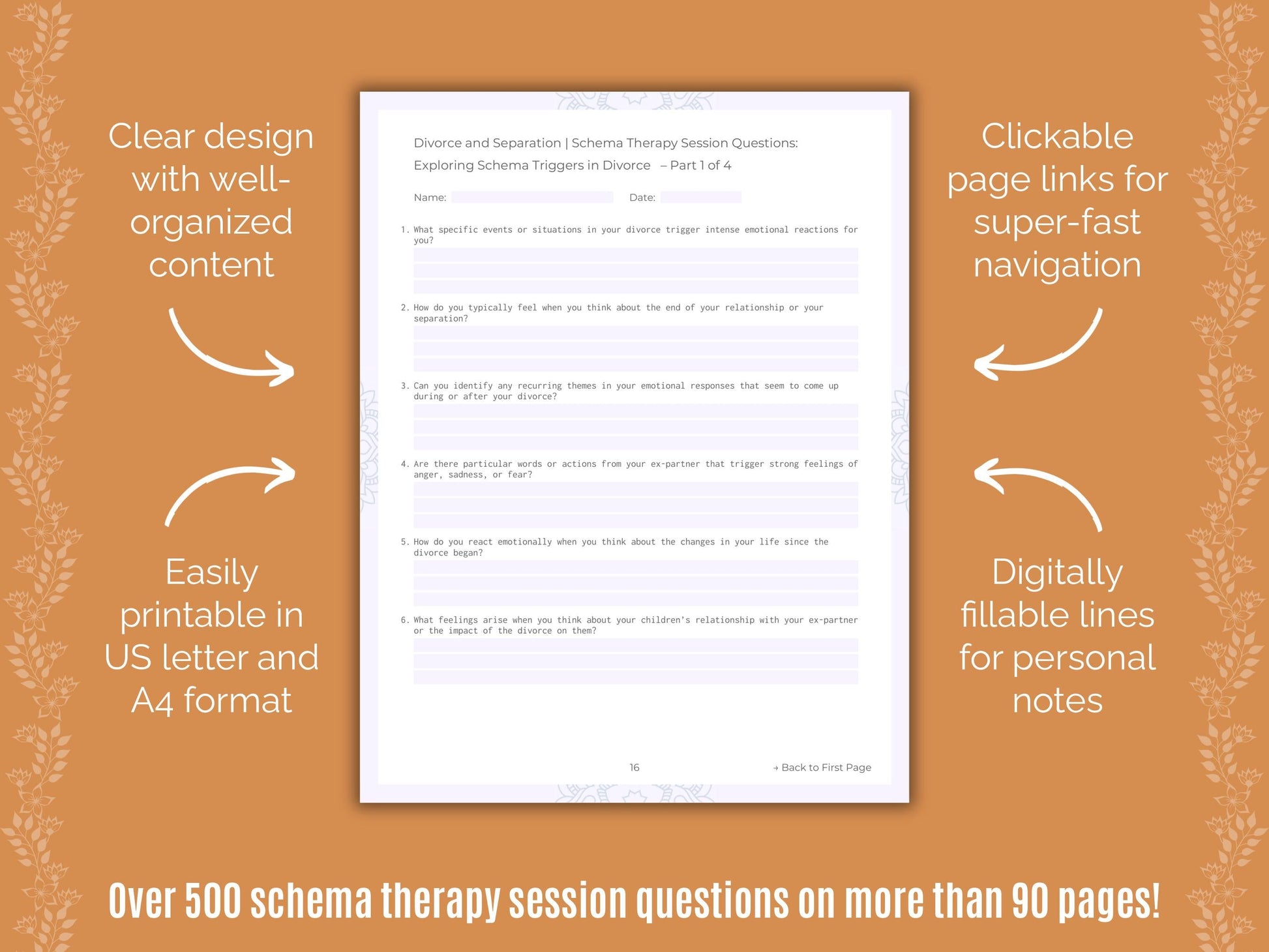 Divorce and Separation Schema Therapy Counseling Templates