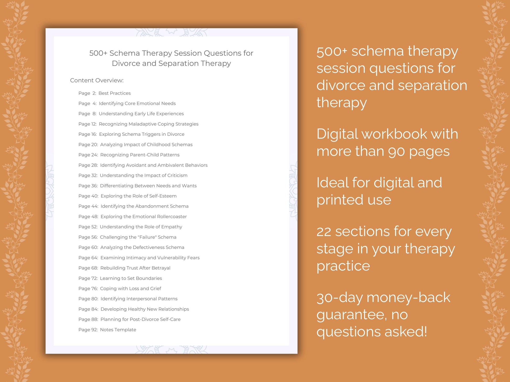 Divorce and Separation Schema Therapy Therapist Worksheets