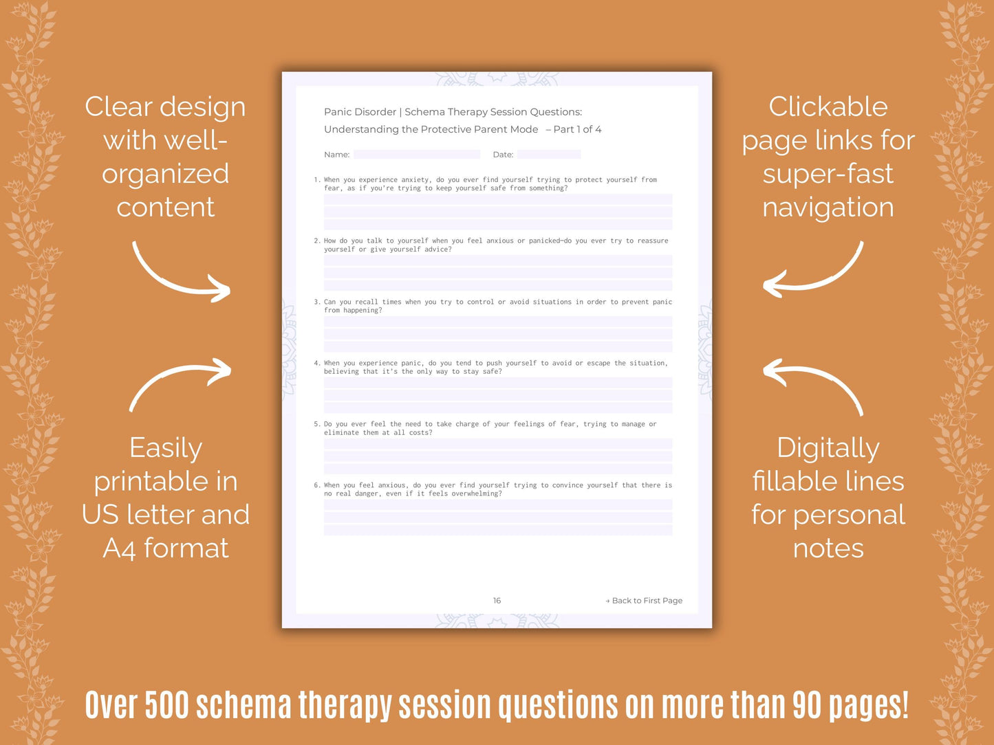 Panic Disorder Schema Therapy Counseling Templates