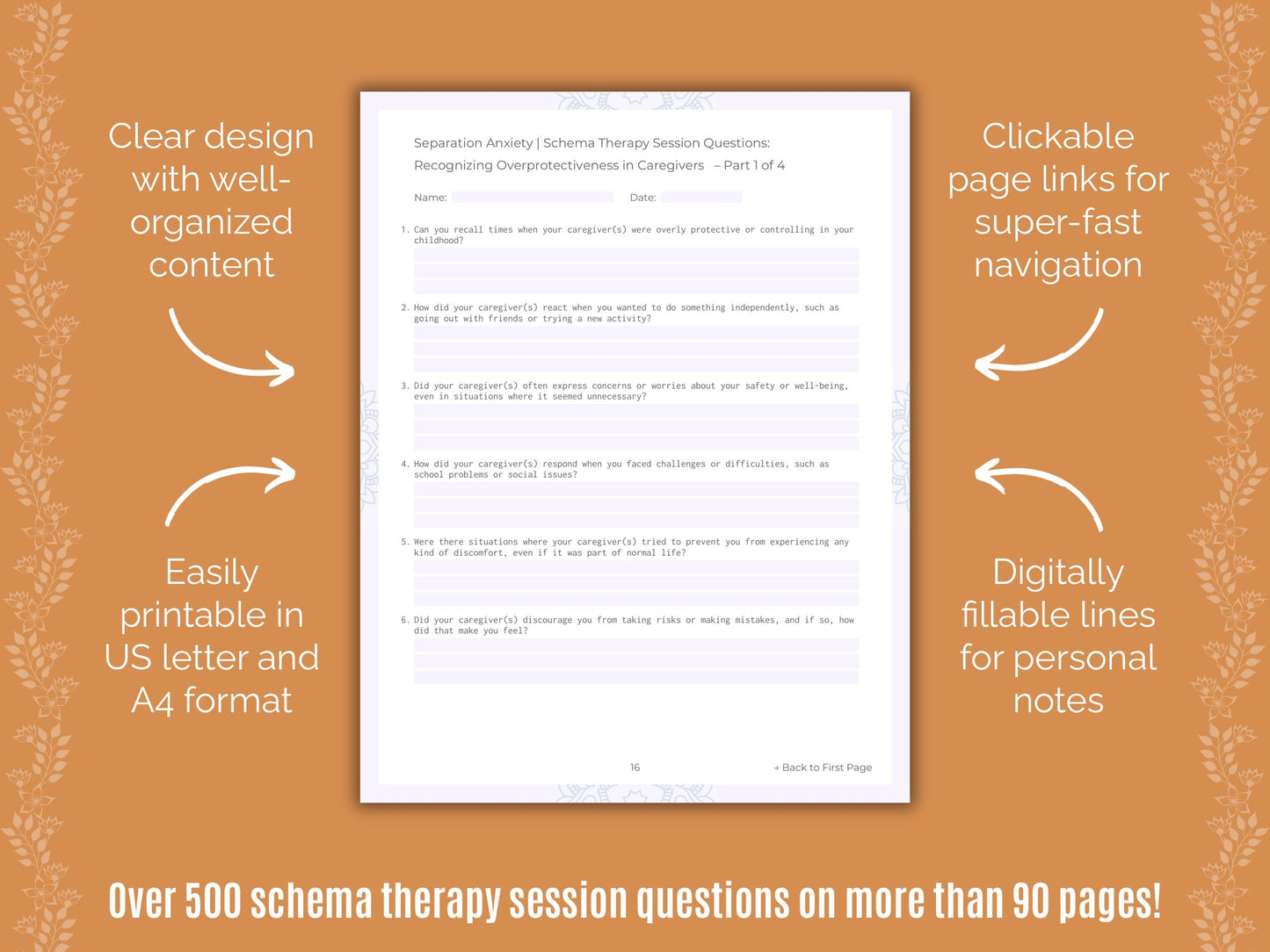 Separation Anxiety Schema Therapy Counseling Templates