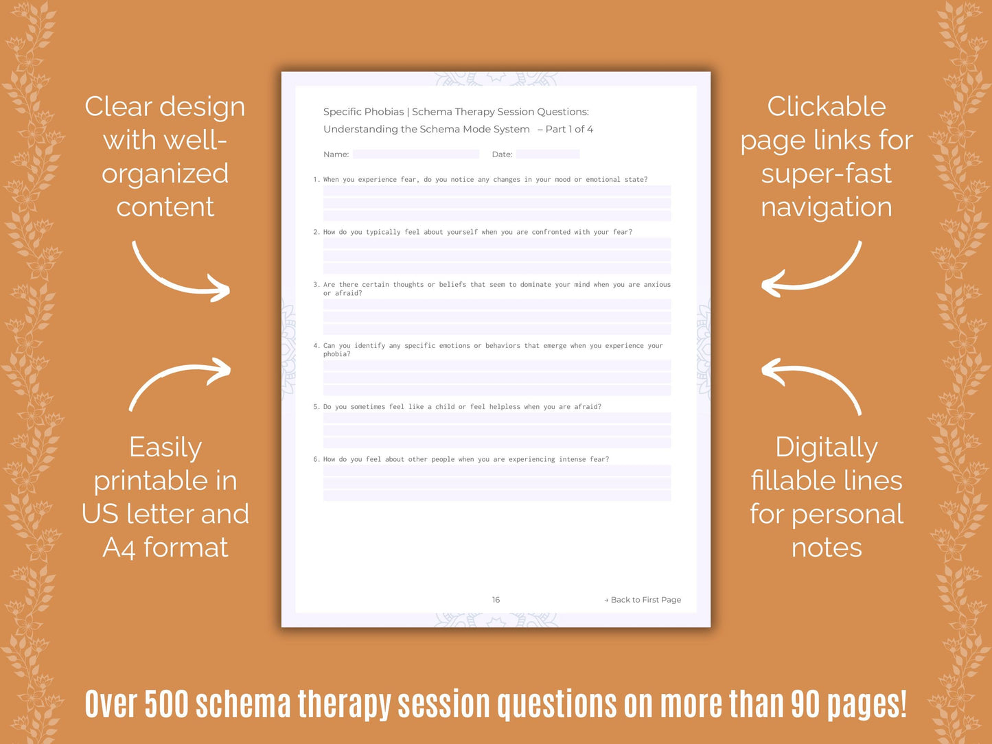 Specific Phobias Schema Therapy Counseling Templates