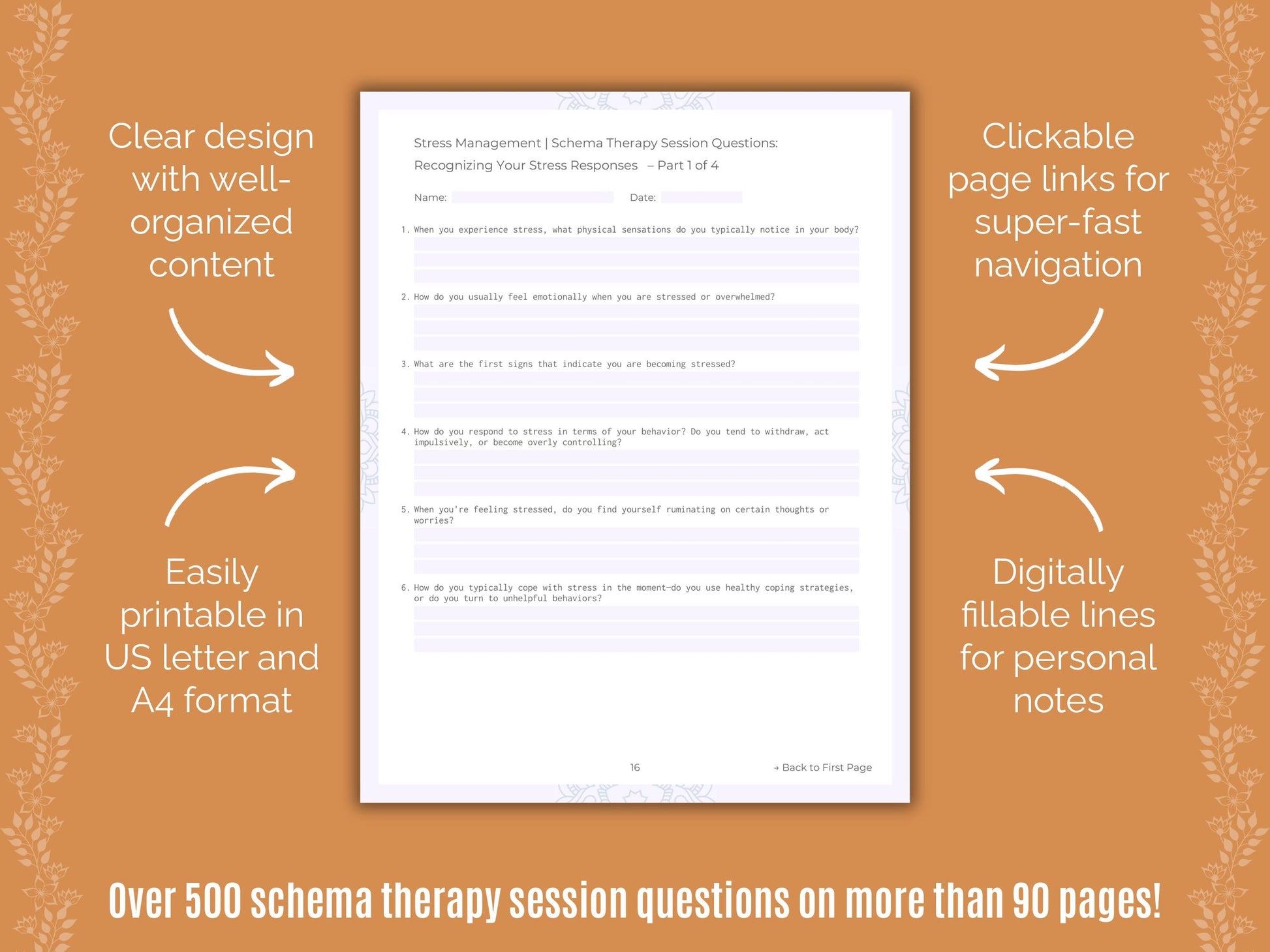 Stress Management Schema Therapy Counseling Templates