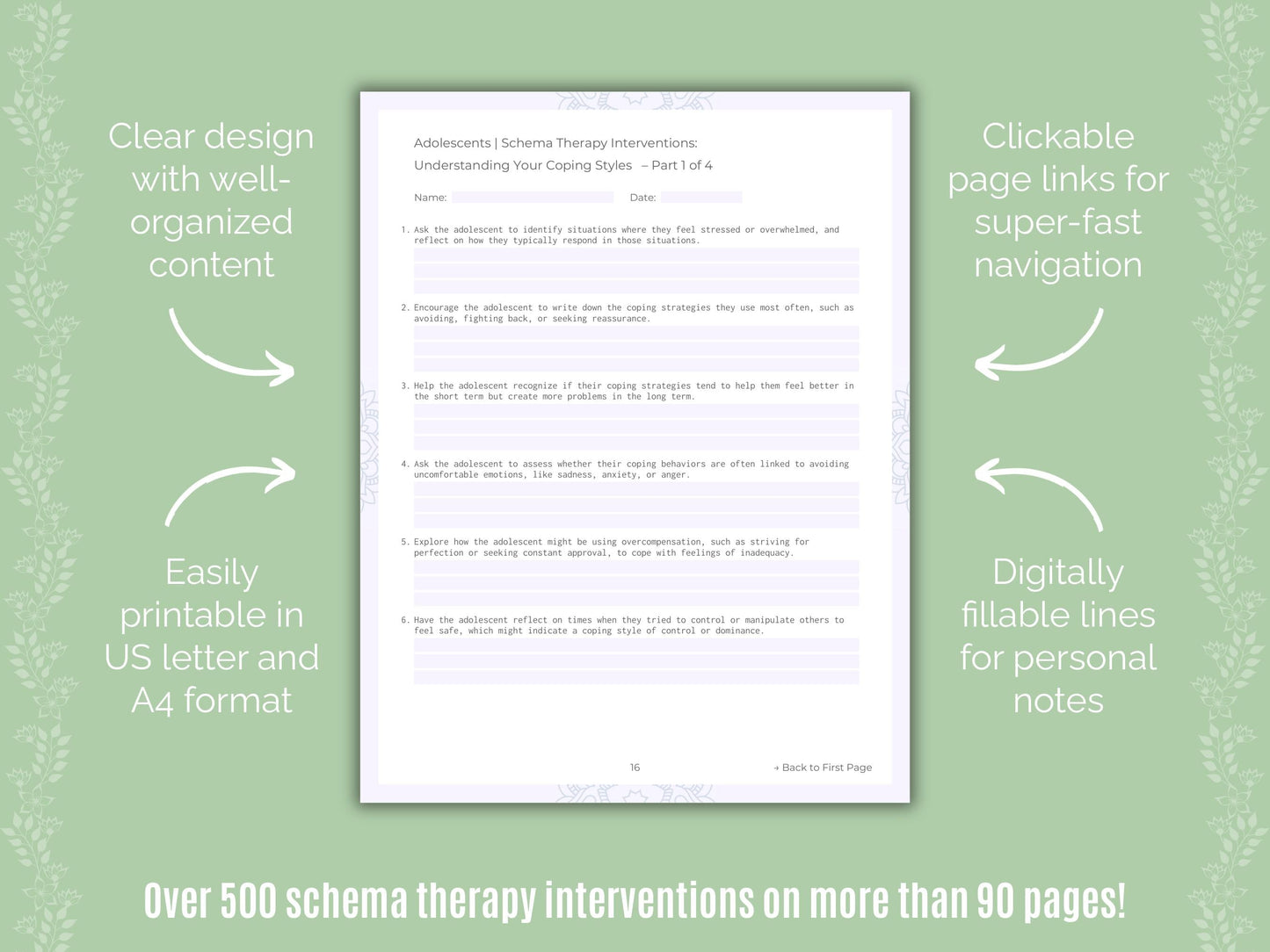 Adolescents Schema Therapy Counseling Templates