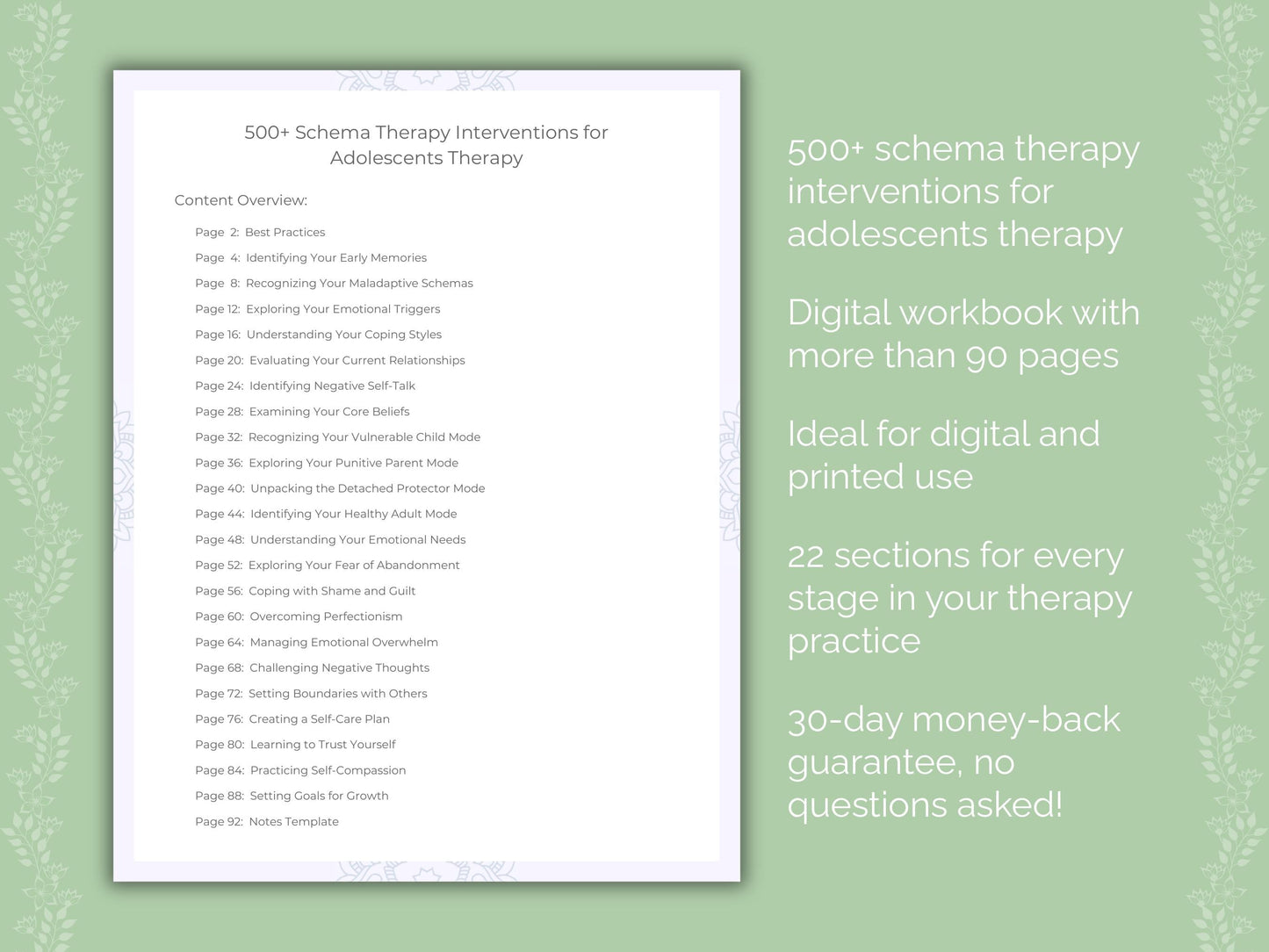 Adolescents Schema Therapy Therapist Worksheets
