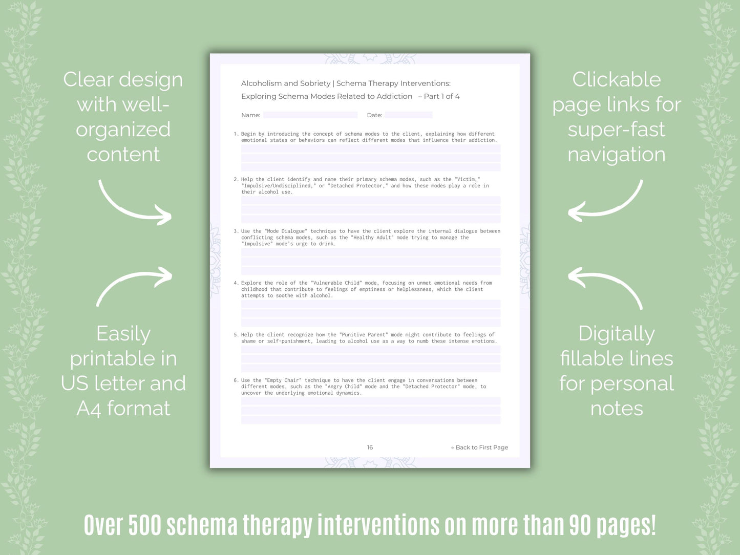 Alcoholism and Sobriety Schema Therapy Counseling Templates