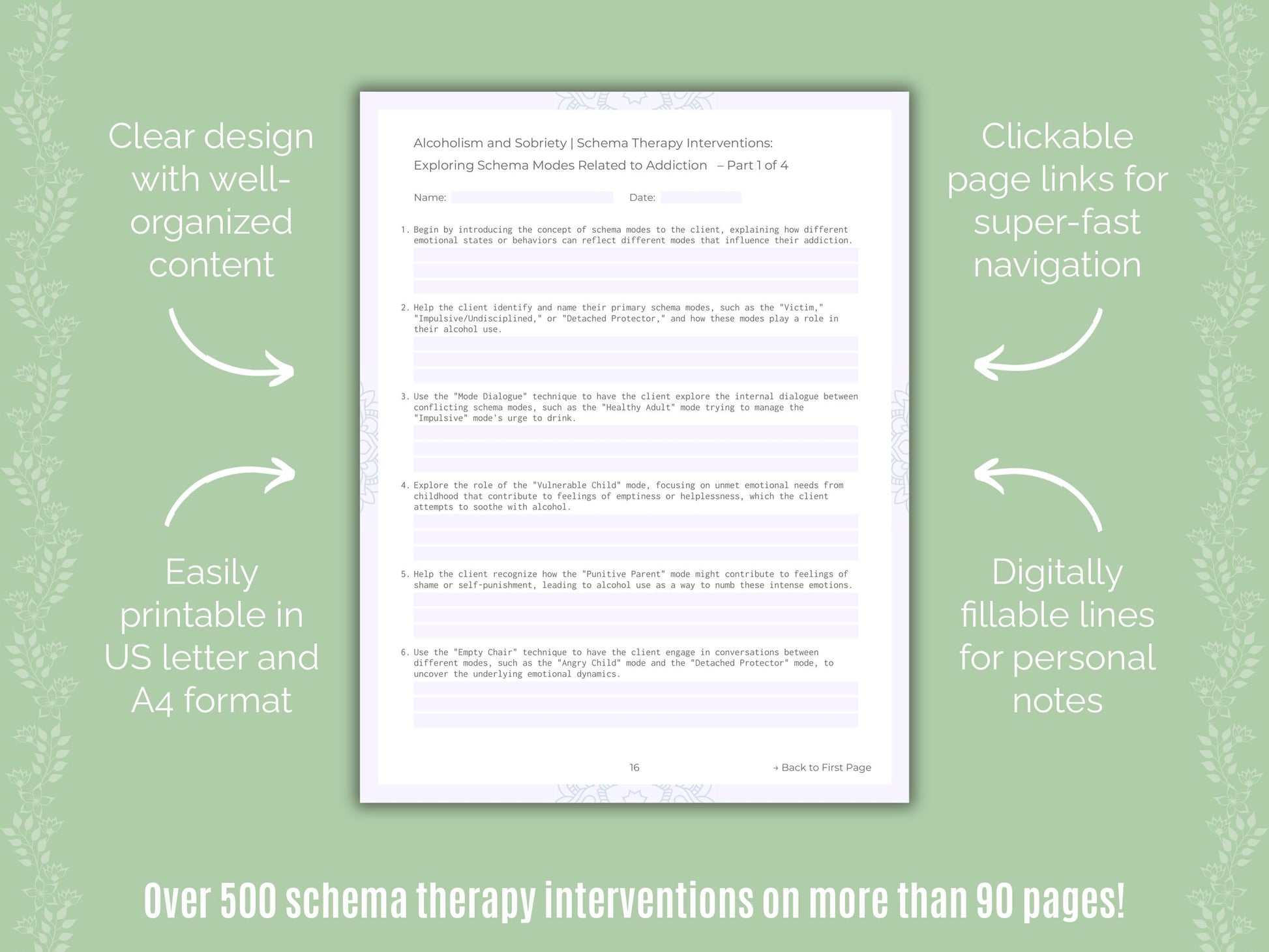 Alcoholism and Sobriety Schema Therapy Counseling Templates