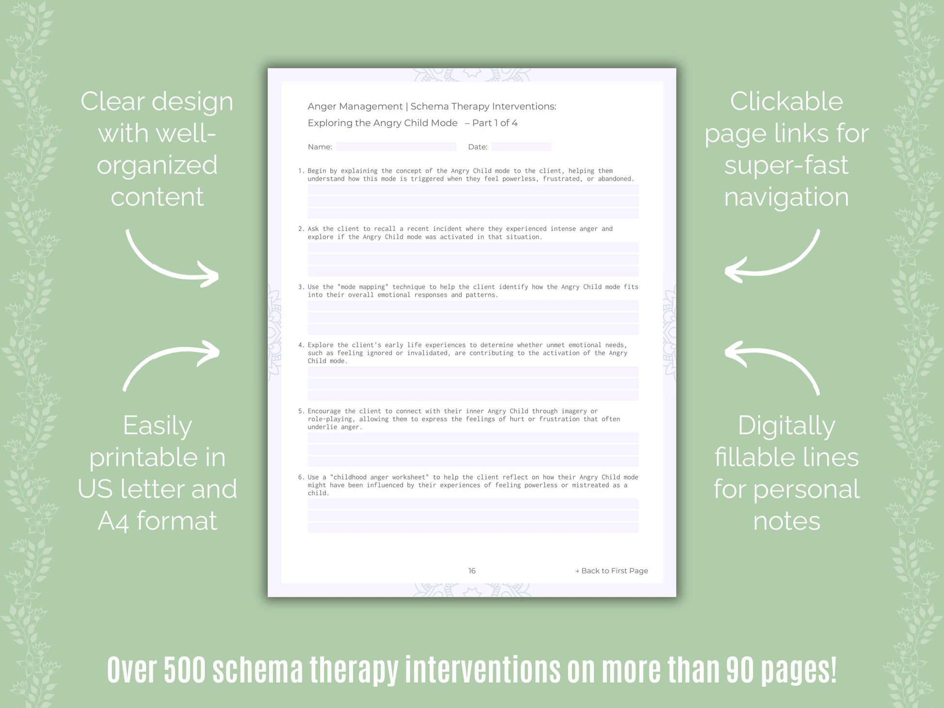 Anger Management Schema Therapy Counseling Templates