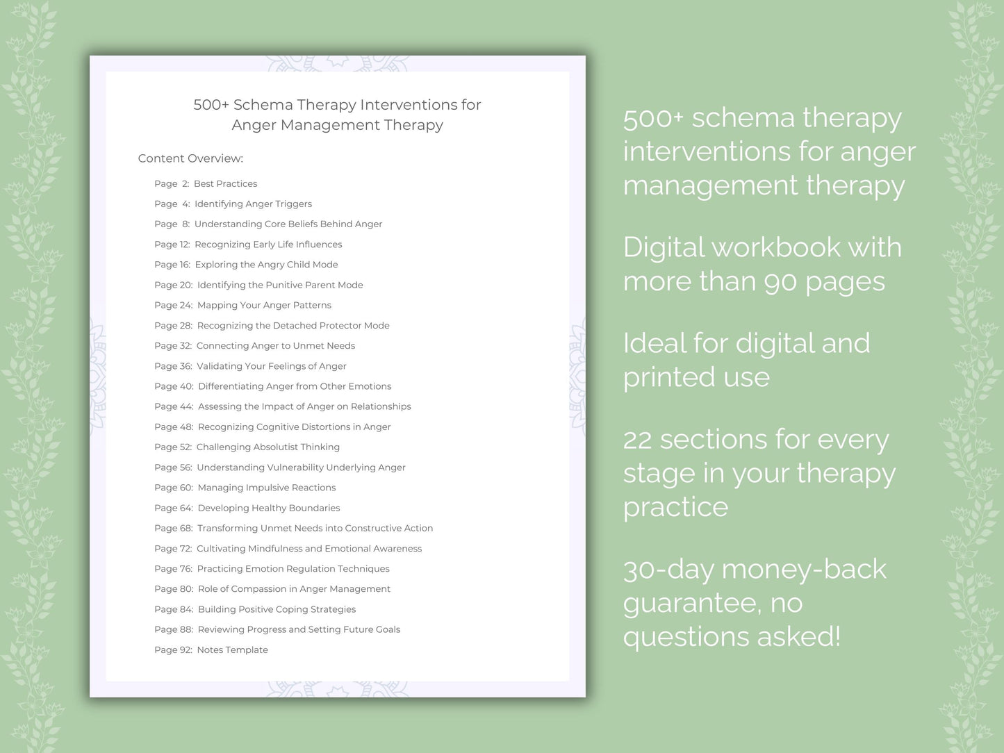 Anger Management Schema Therapy Therapist Worksheets