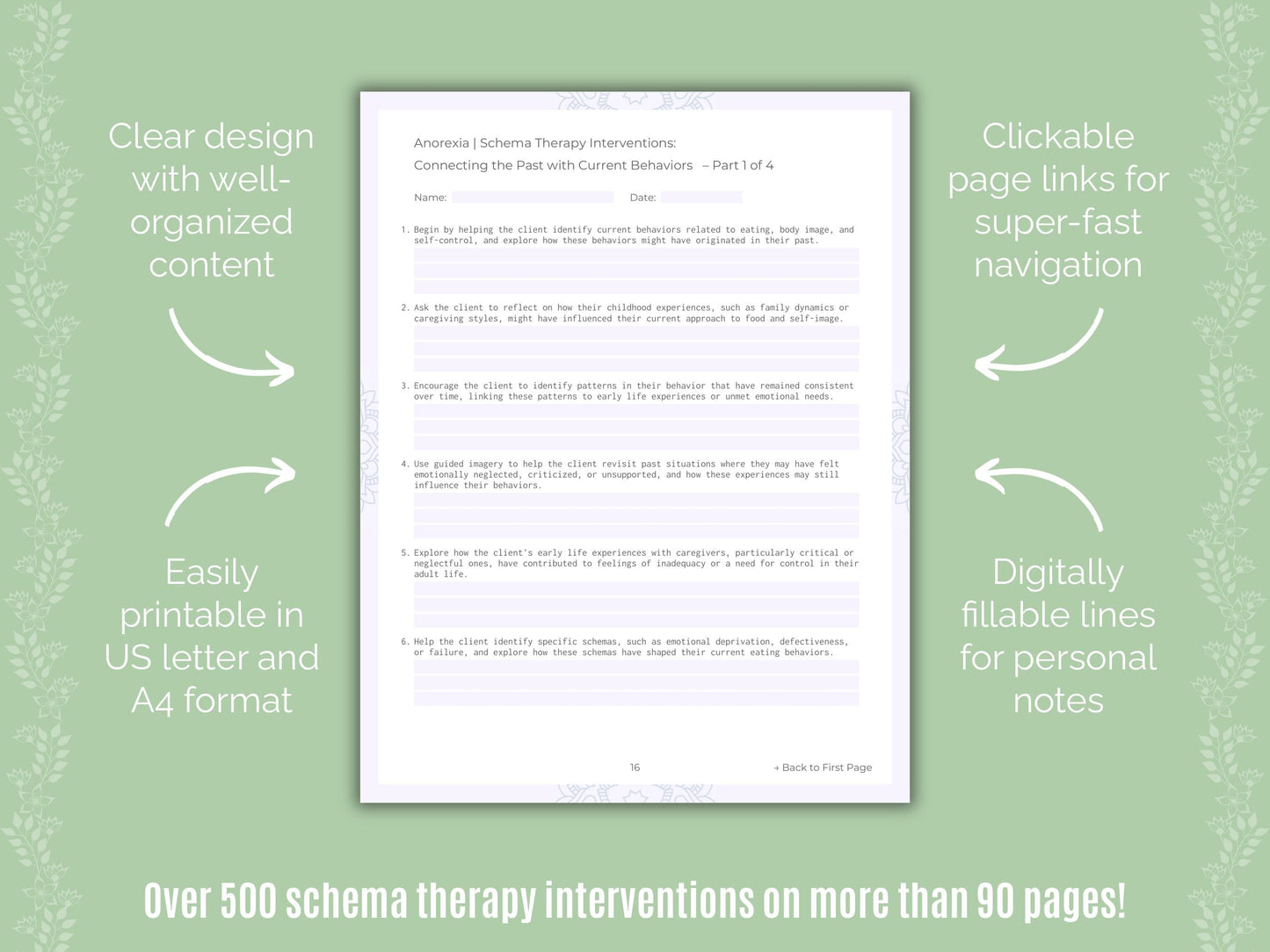 Anorexia Schema Therapy Counseling Templates
