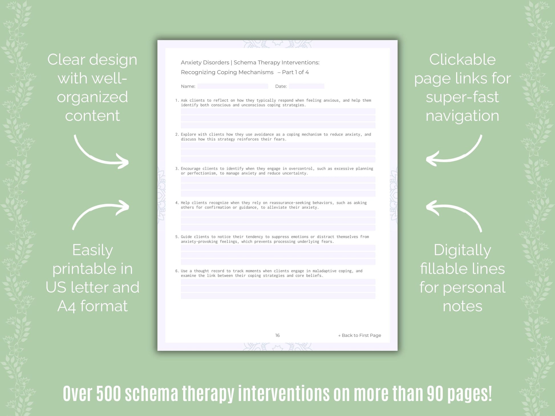 Anxiety Disorders Schema Therapy Counseling Templates