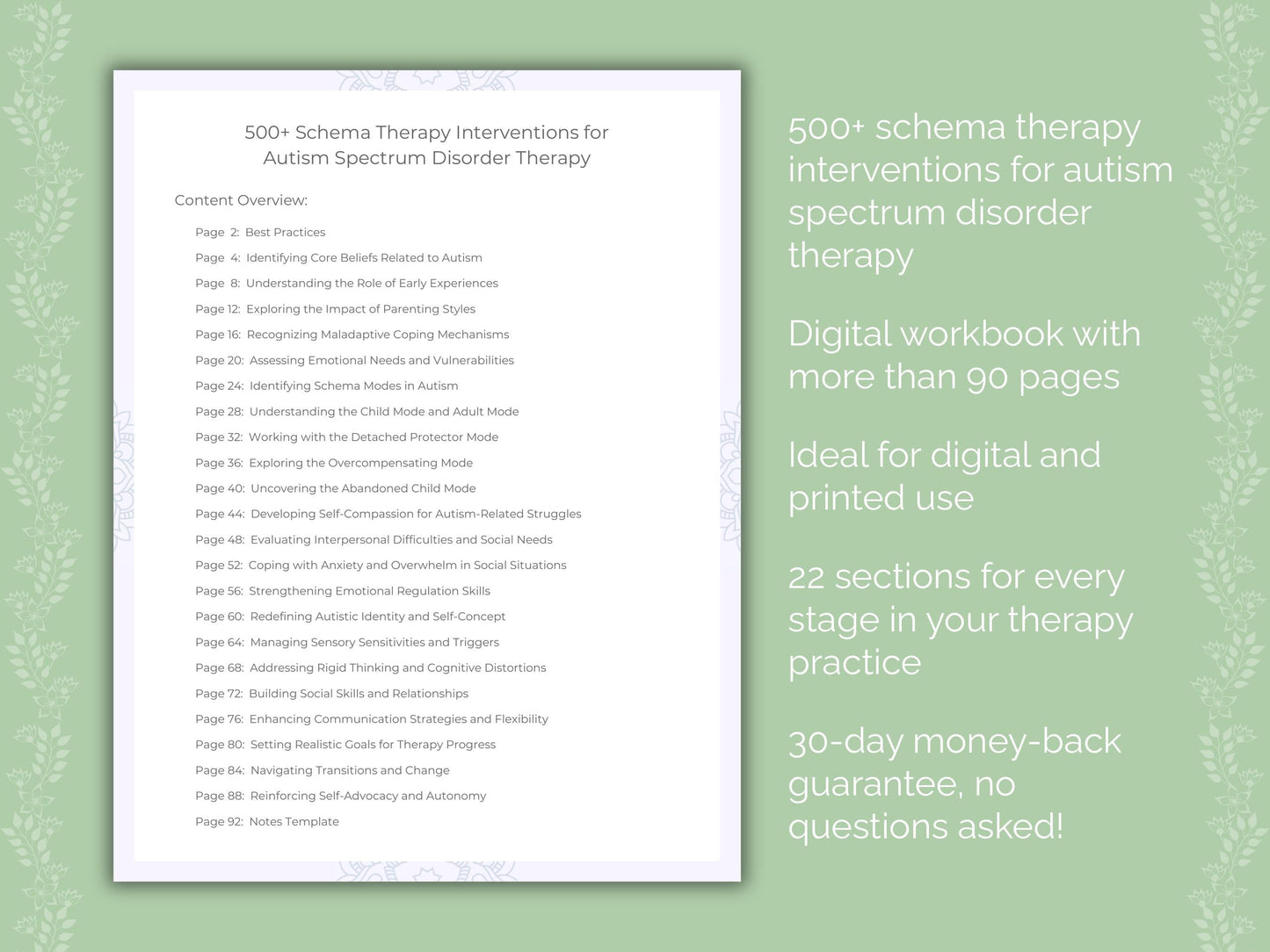 Autism Spectrum Disorder Schema Therapy Therapist Worksheets