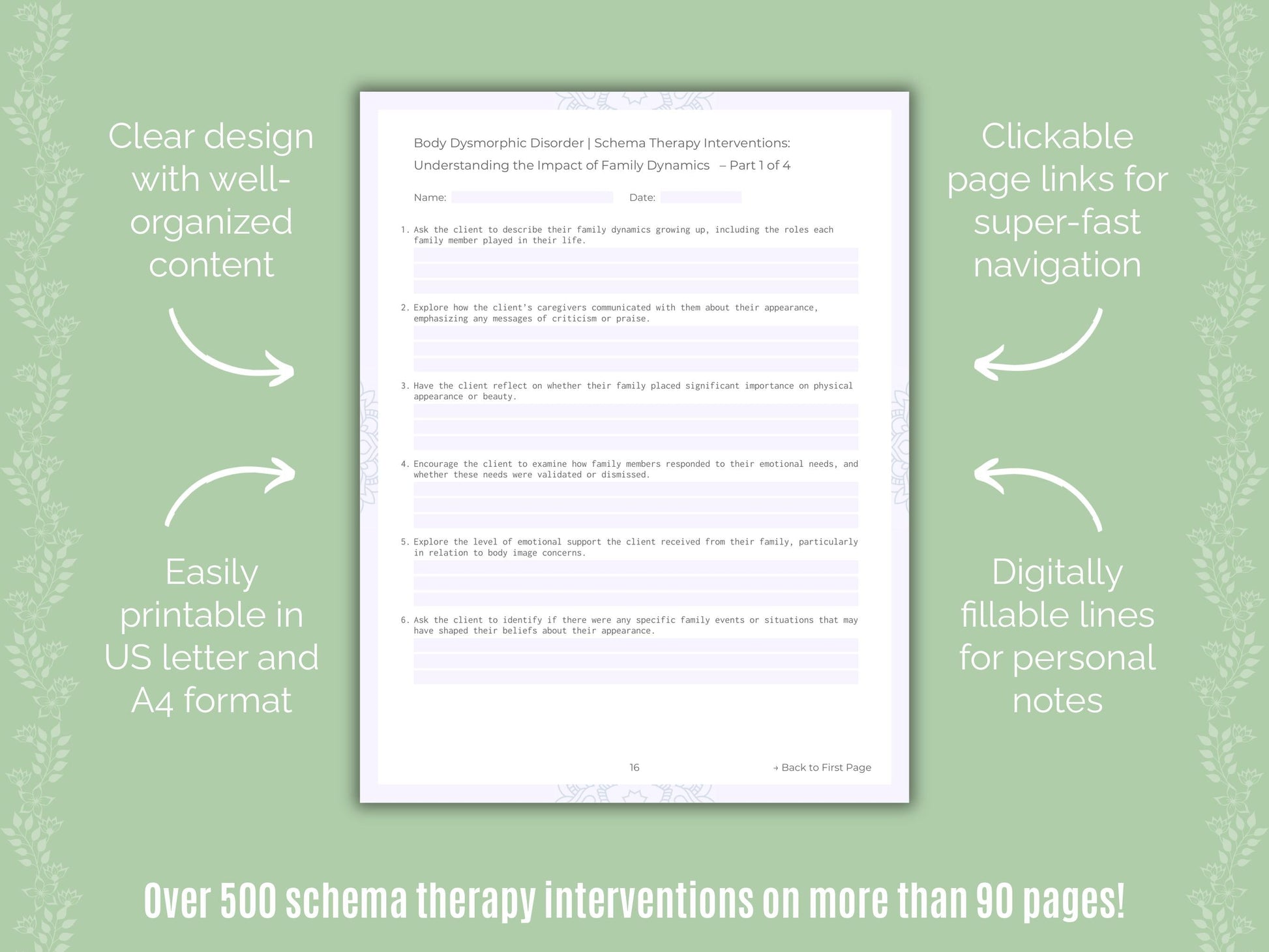 Body Dysmorphic Disorder (BDD) Schema Therapy Counseling Templates