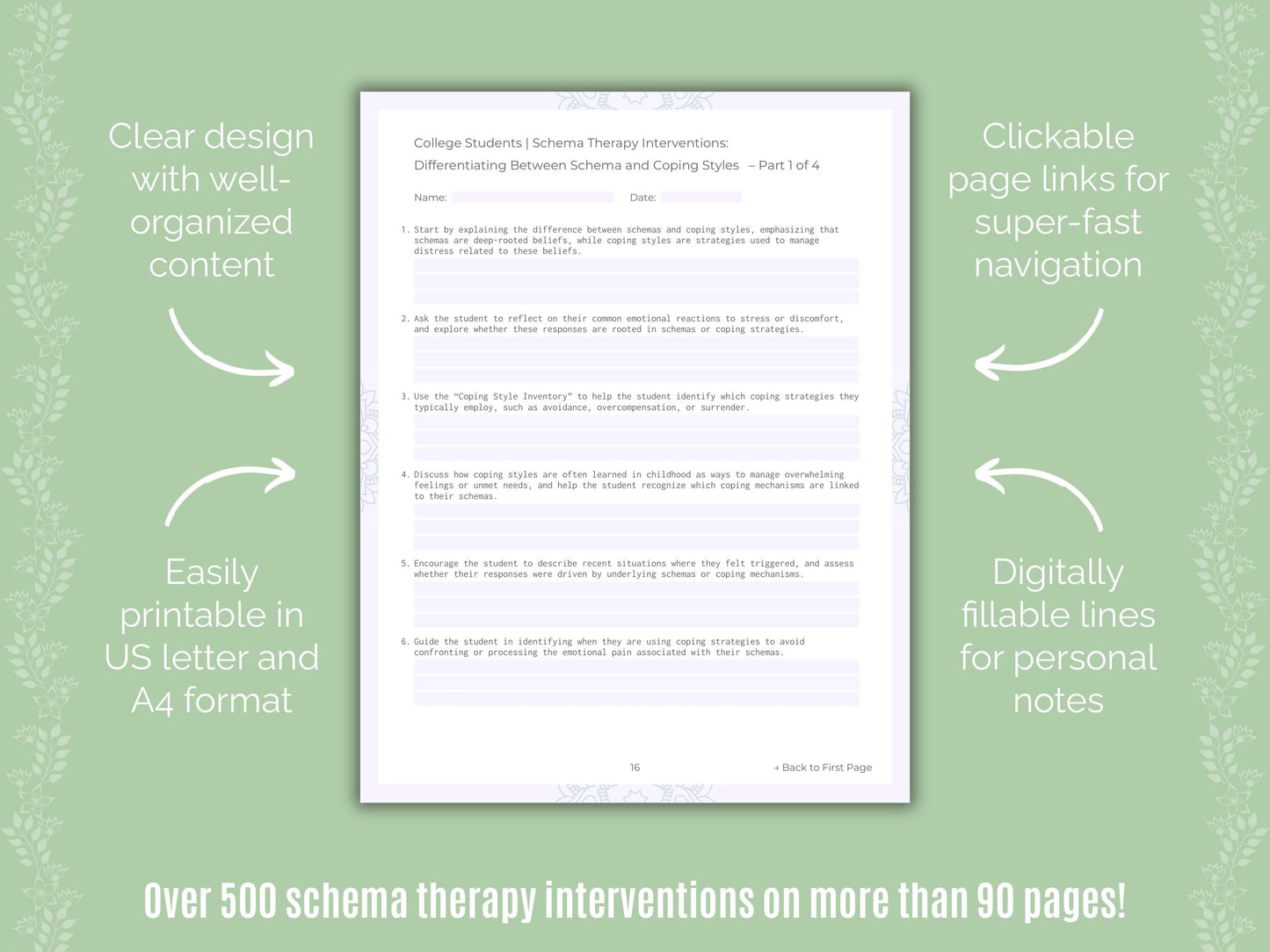College Students Schema Therapy Counseling Templates