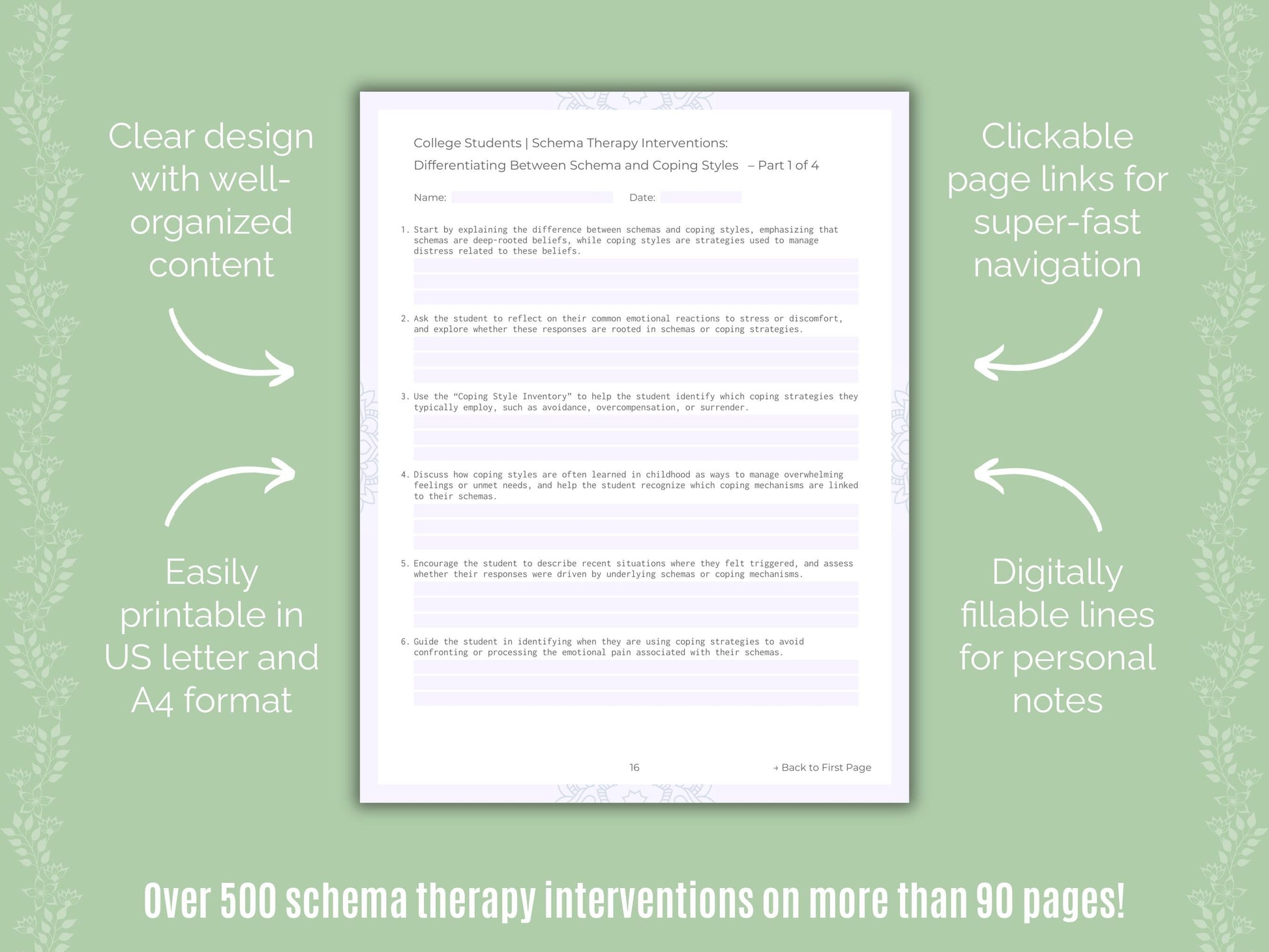 College Students Schema Therapy Counseling Templates
