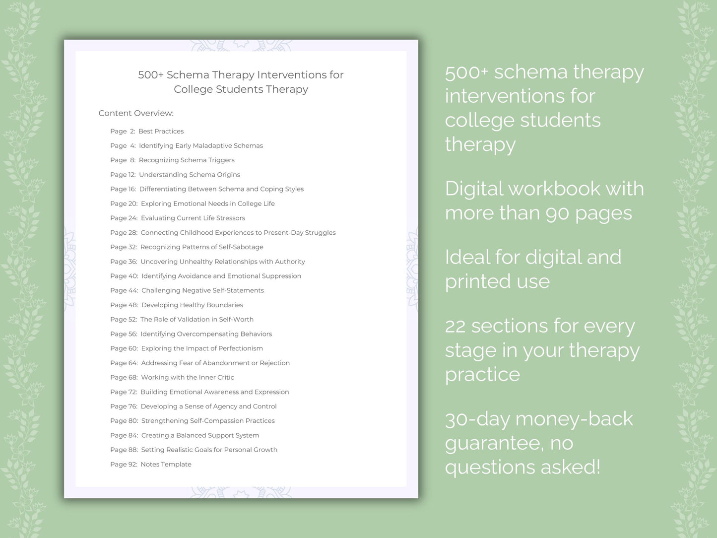 College Students Schema Therapy Therapist Worksheets