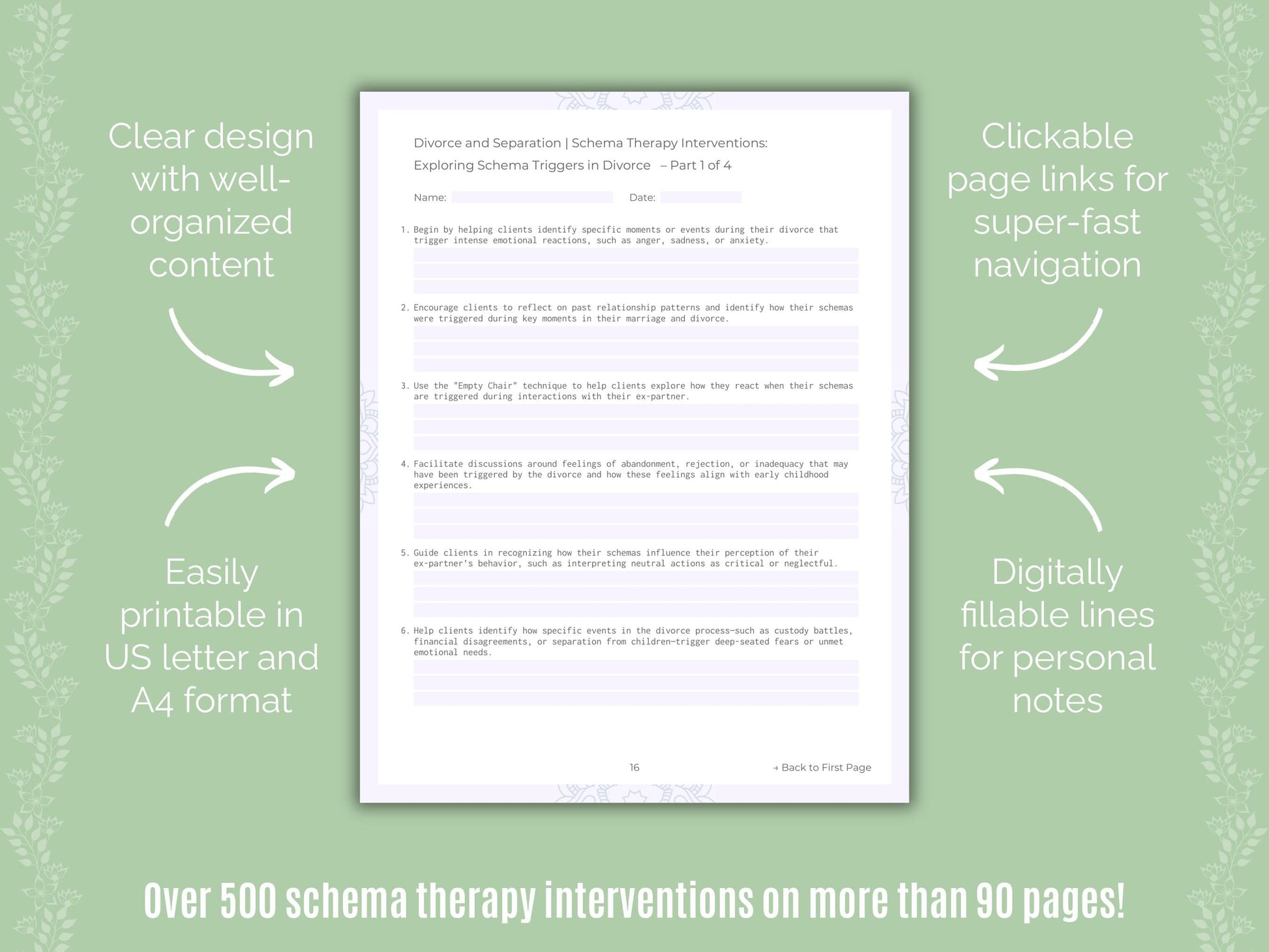 Divorce and Separation Schema Therapy Counseling Templates