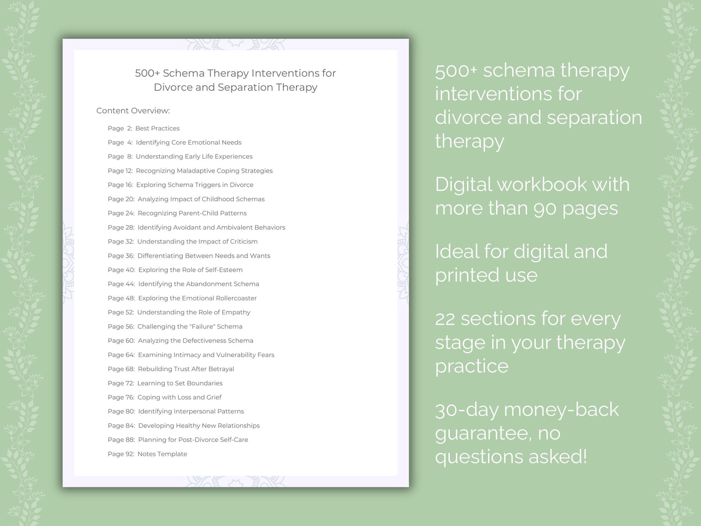 Divorce and Separation Schema Therapy Therapist Worksheets