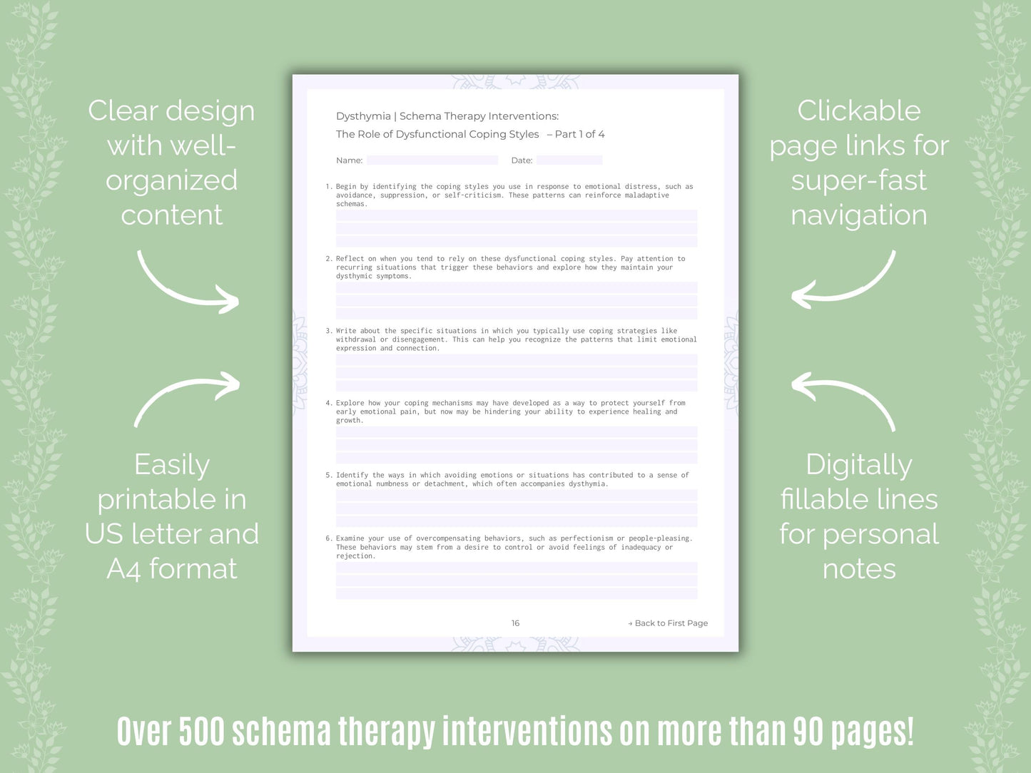 Dysthymia Schema Therapy Counseling Templates